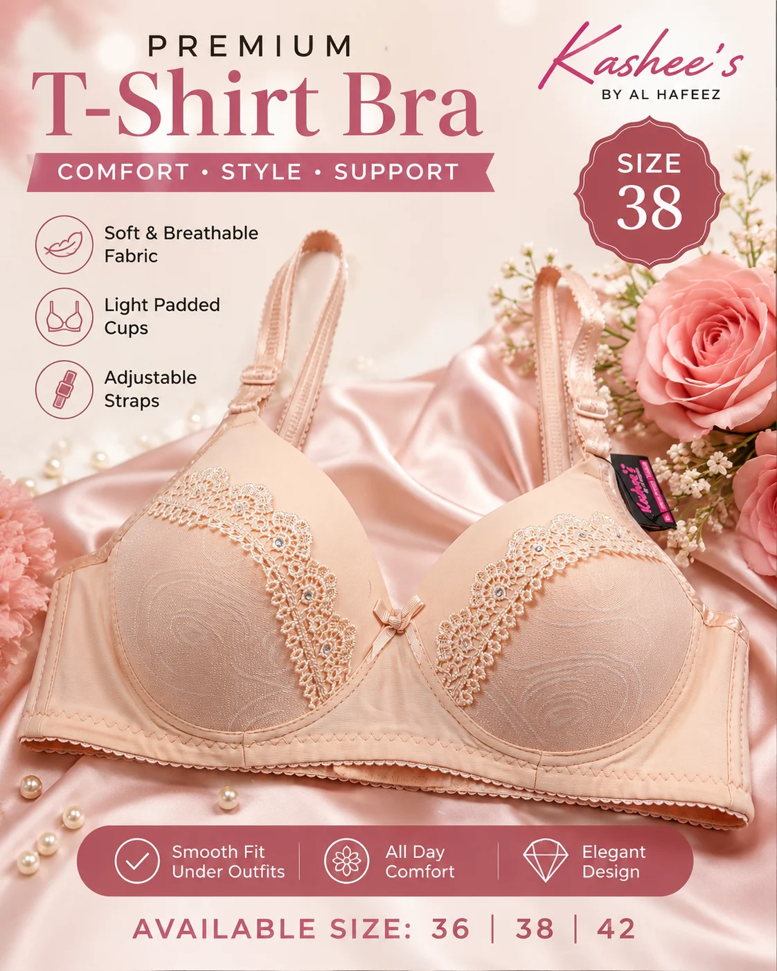 Elegant Lace Padded T-Shirt Bra – Soft Comfort Everyday Wear