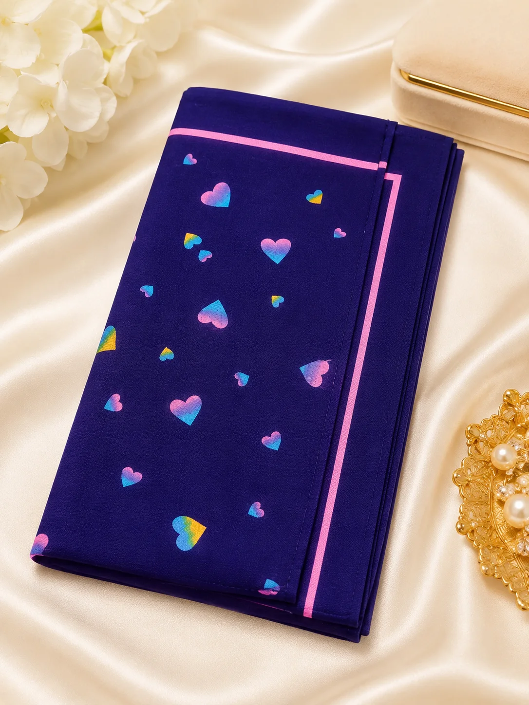 Ladies Heart Print Cotton Handkerchief – Soft & Stylish Pocket Square