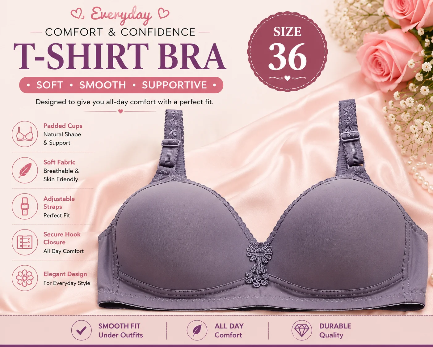 Elegant Seamless Padded Bra – Soft Comfort Everyday Wear