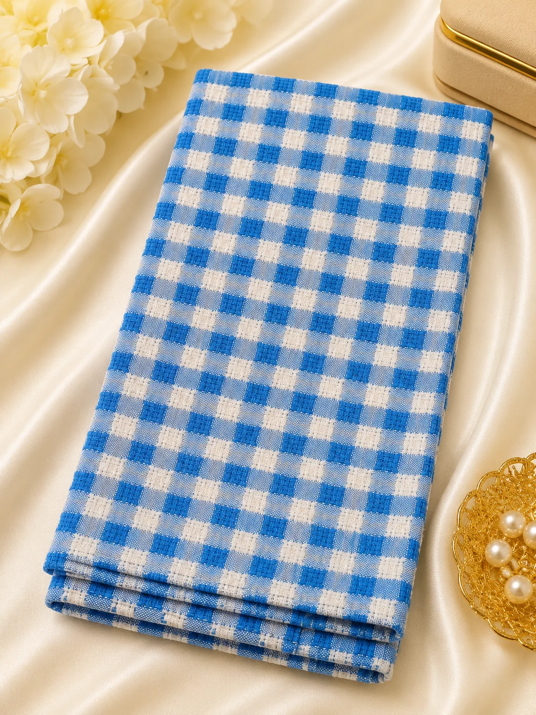 Premium Blue & White Checkered Ladies Handkerchief