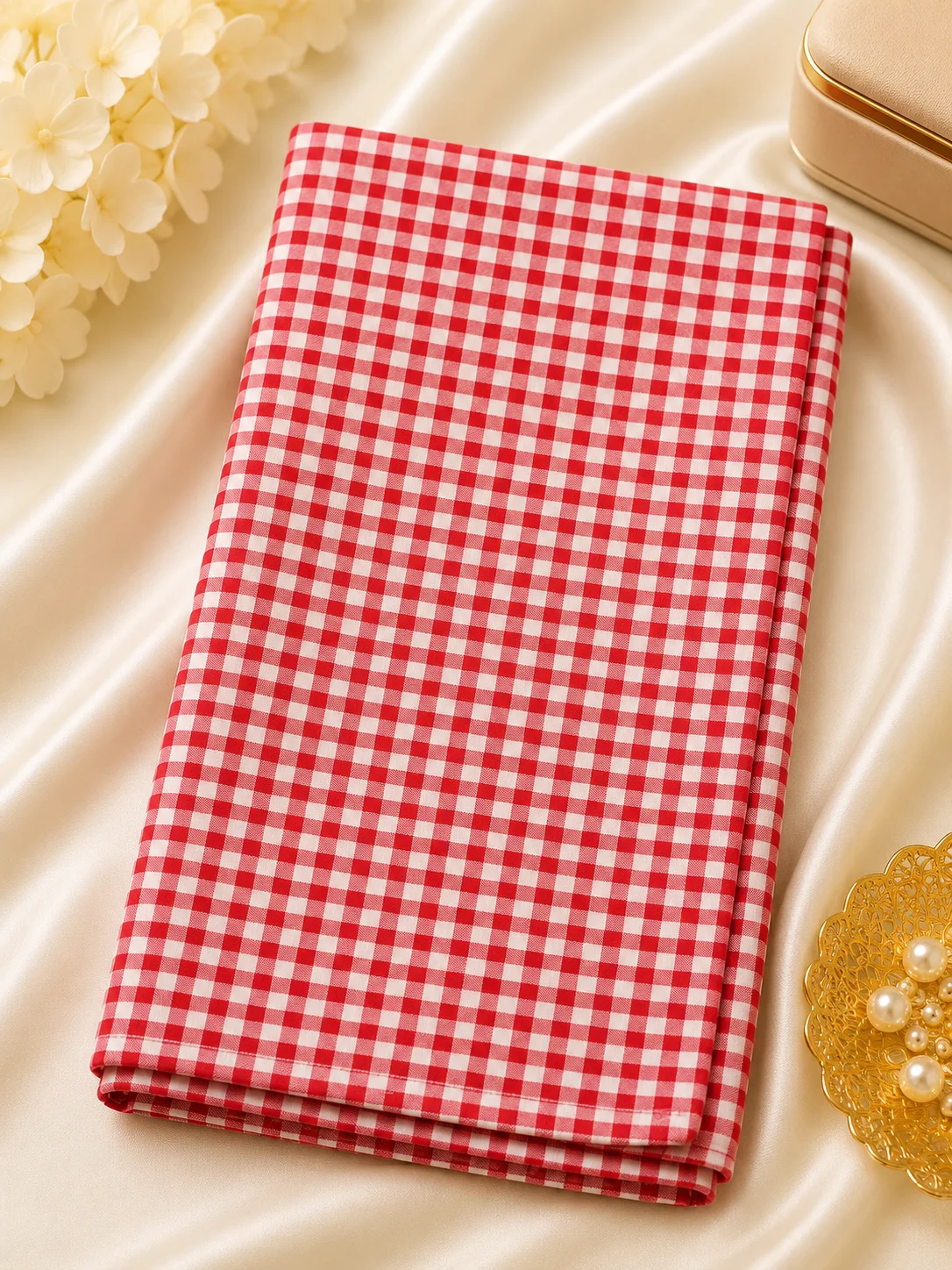 Red & White Checkered Cotton Ladies Handkerchief