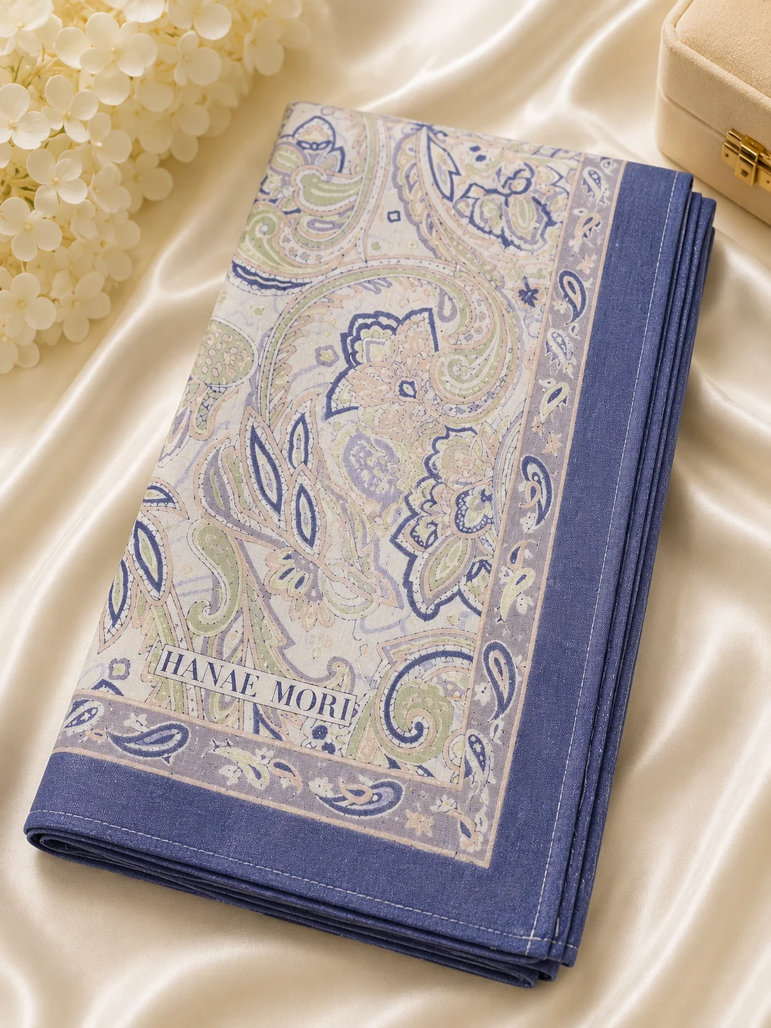 Elegant Blue Paisley Printed Handkerchief.