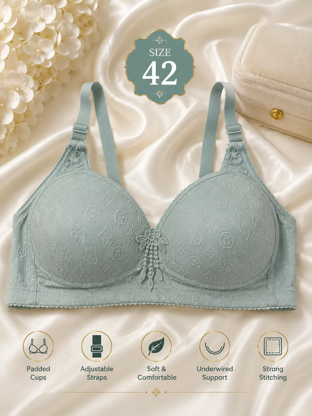 Women's Premium Padded Wire-Free Bra – Soft Comfortable Everyday Bra (3 Colors) | Size 38,40,42,44