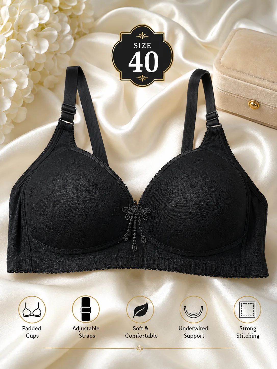 Women's Premium Padded Wire-Free Bra – Soft Comfortable Everyday Bra (3 Colors) | Size 38,40,42,44