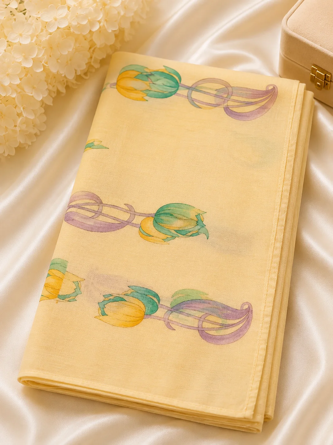 Elegant Yellow Floral Printed Handkerchief