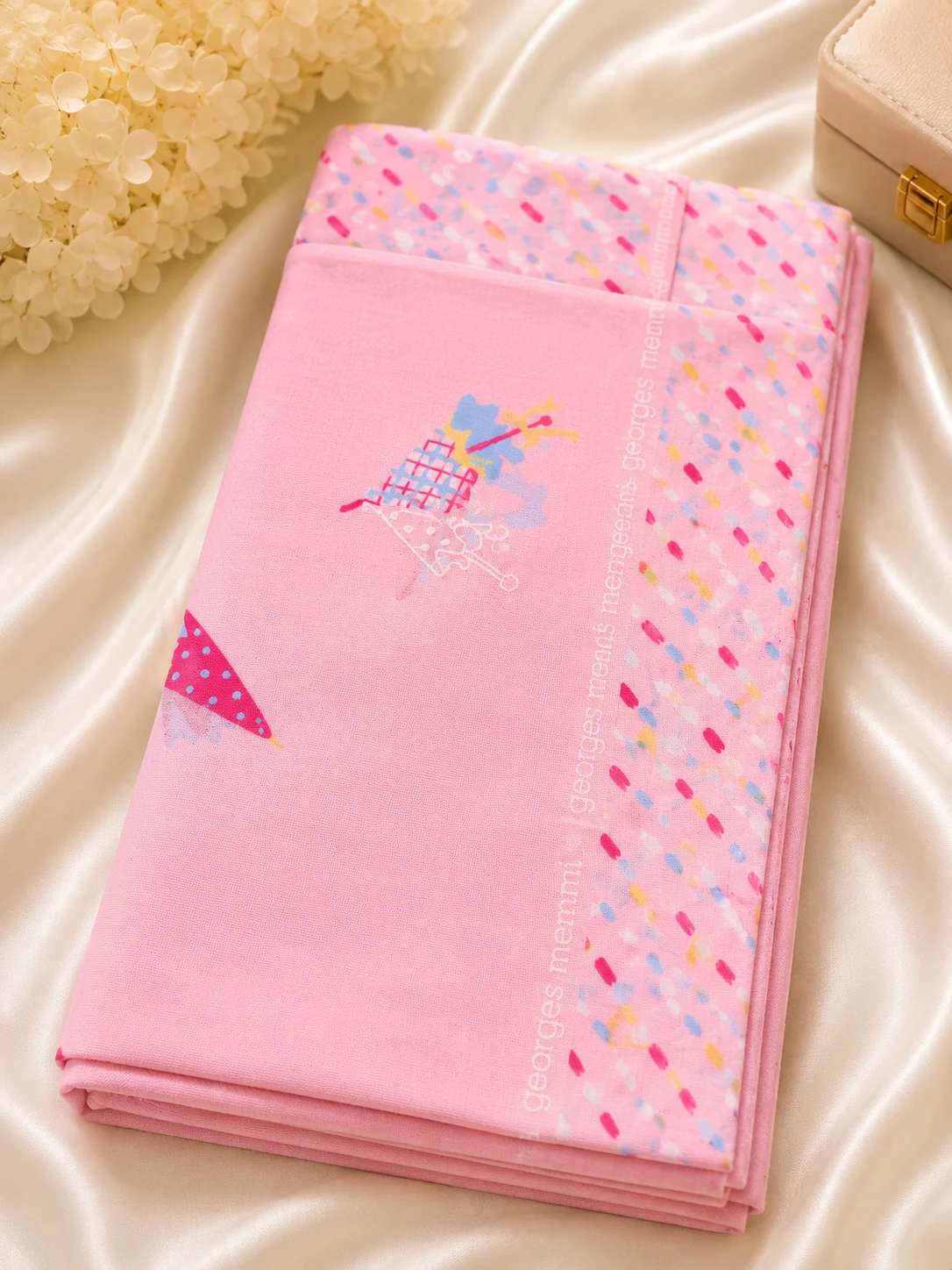 Cute Pink Multicolor Printed Handkerchief