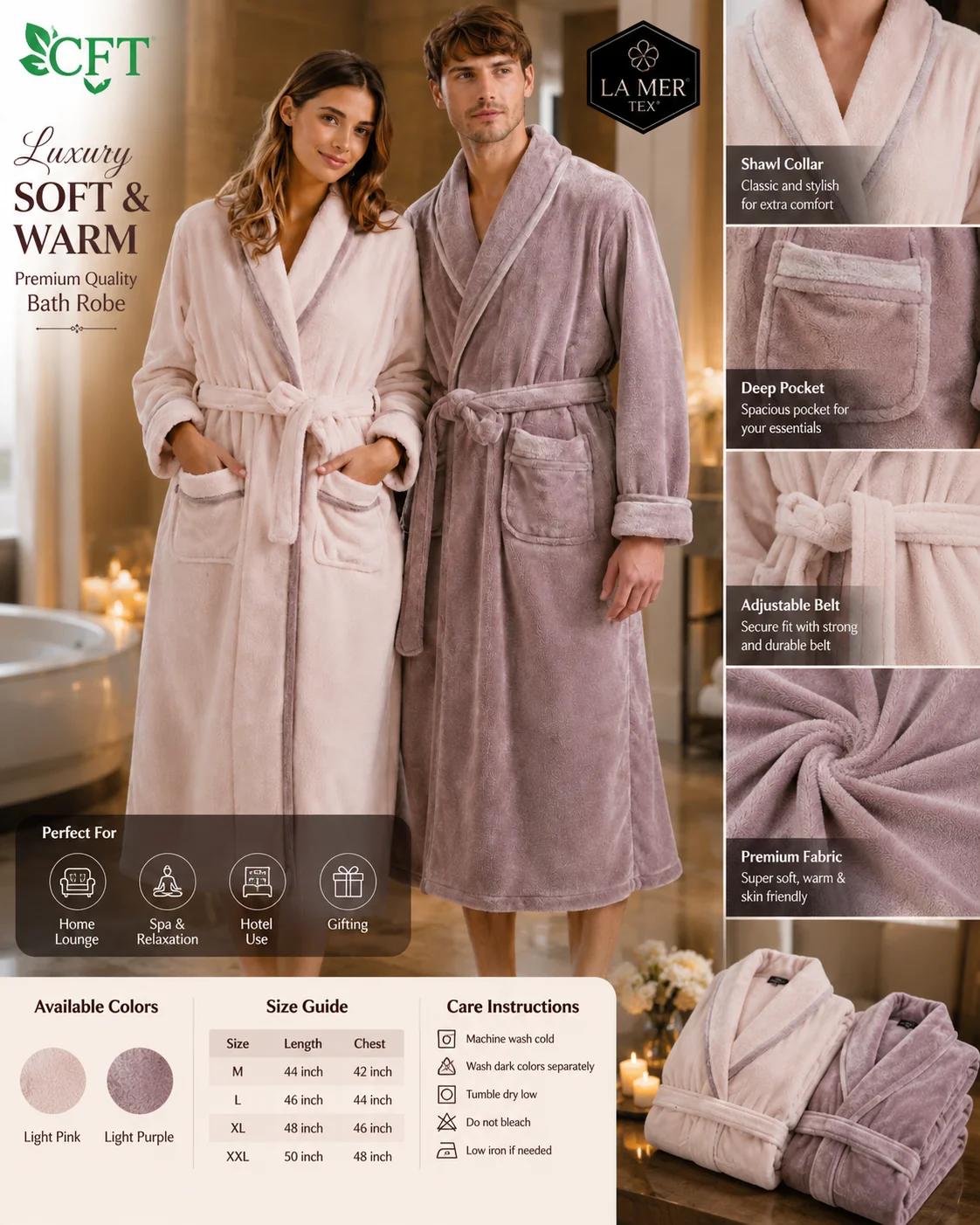 Luxury Coral Fleece Bathrobe for Men & Women – Ultra Soft Plush Spa Robe