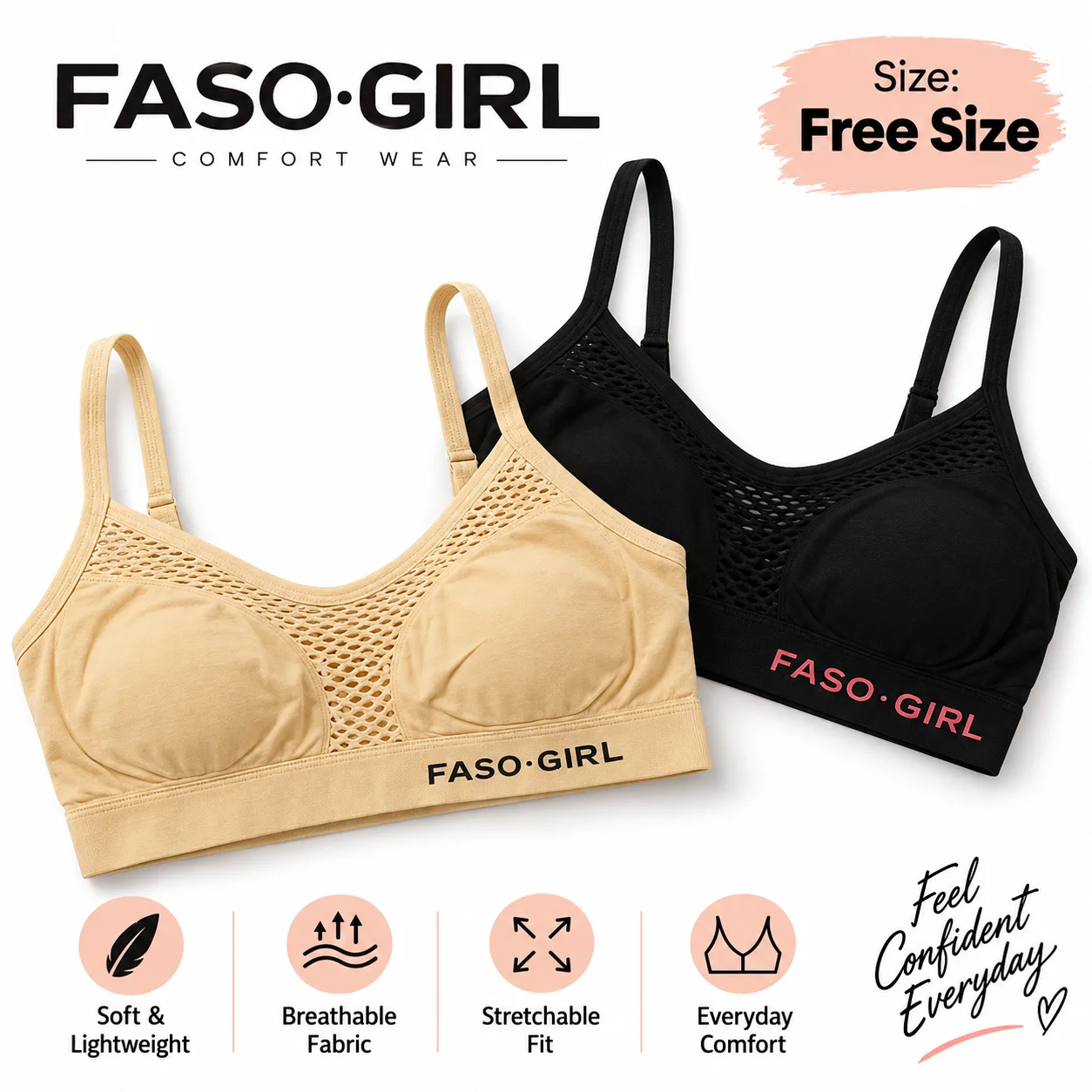 FASO GIRL Seamless Jersey Bra – Free Size
