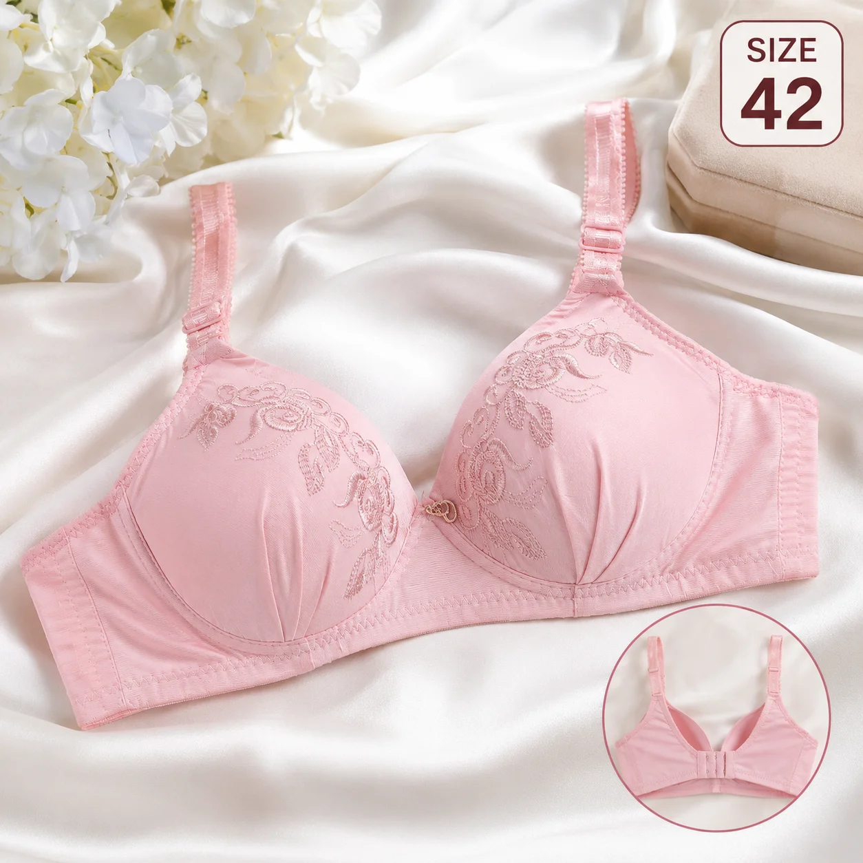 Women's Light Pink Embroidered Padded Bra – Size 42