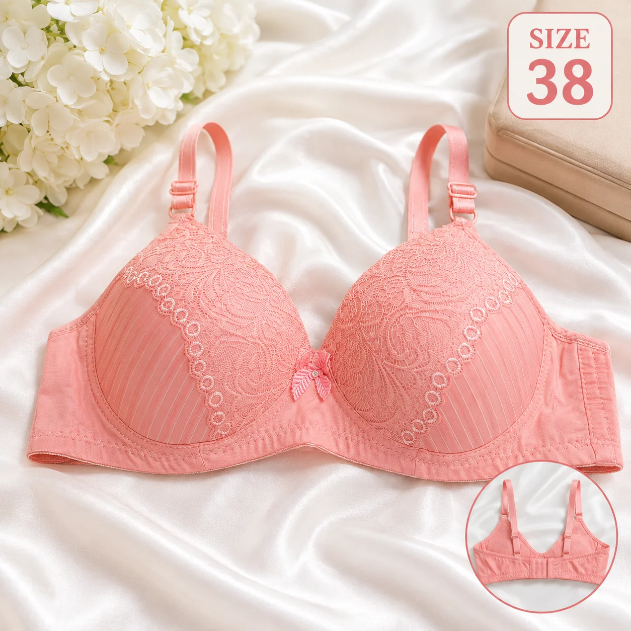 Women's Soft Lace Padded Bra – Premium Comfort | Available Sizes 38 & 42