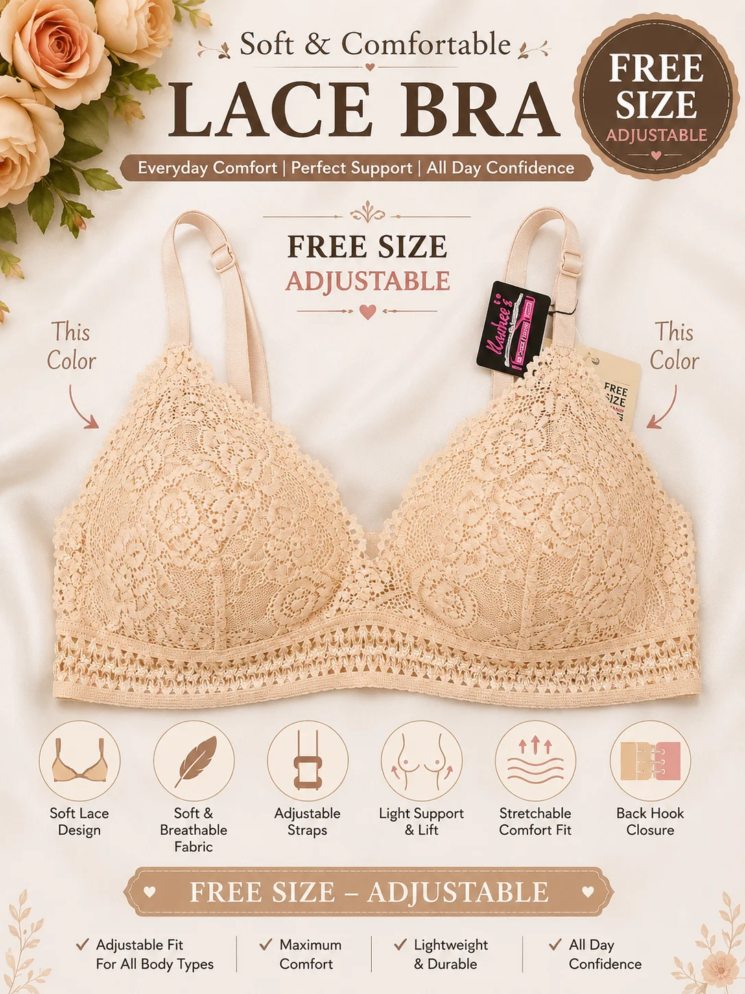 Free Size Adjustable Premium Lace Bra – Skin Color