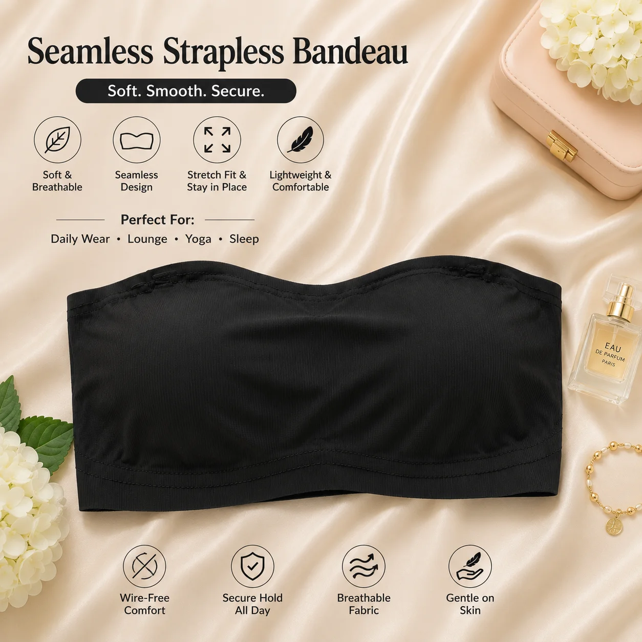 Women's Seamless Strapless Bandeau Bra – Light Grey