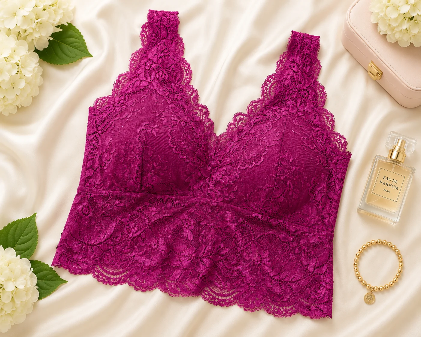 Elegant Floral Lace Bralette – Soft Support Wireless Crop Top