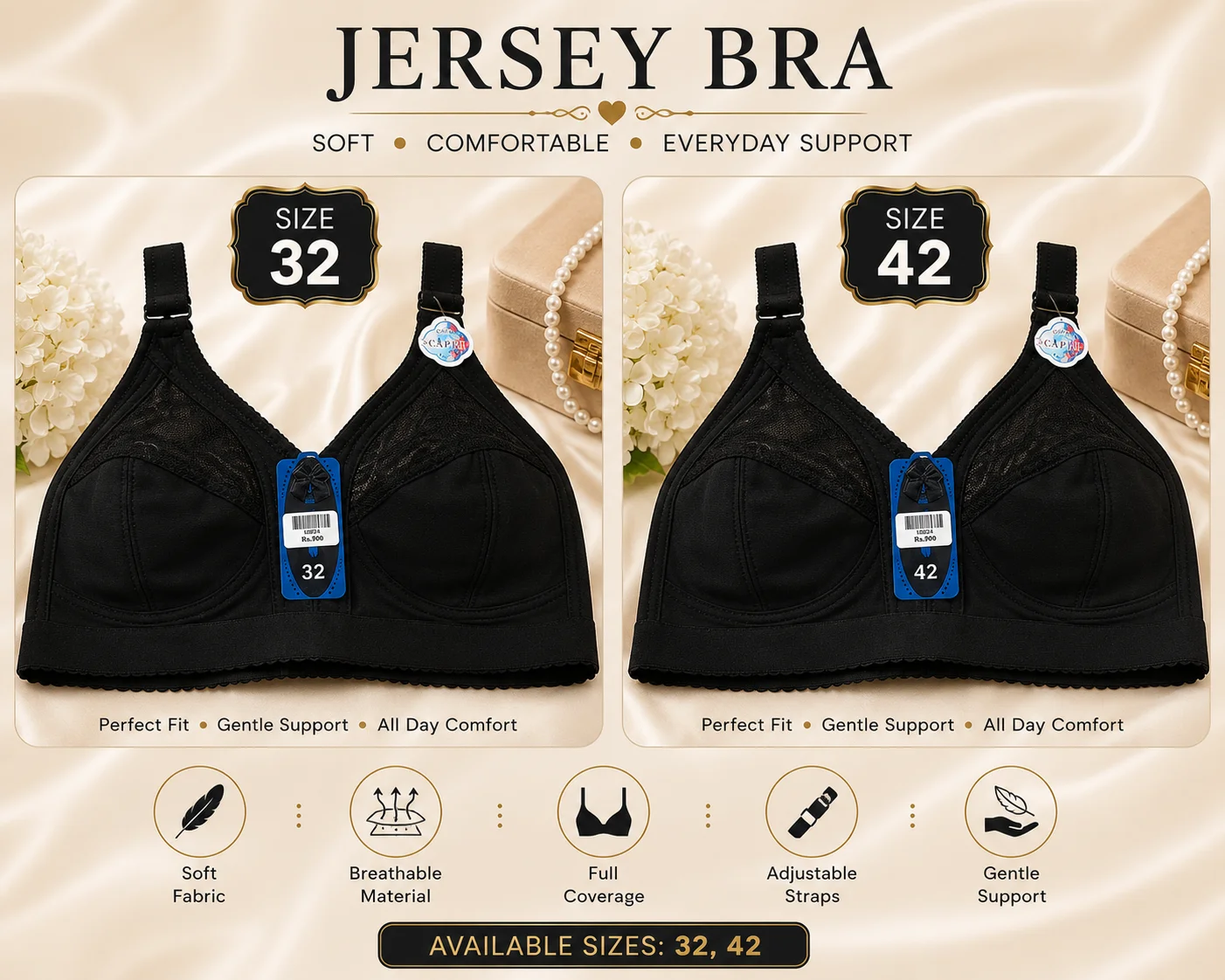 Jersey Bra for Women – Soft & Comfortable Full Coverage Bra | Available Sizes 32 & 42
