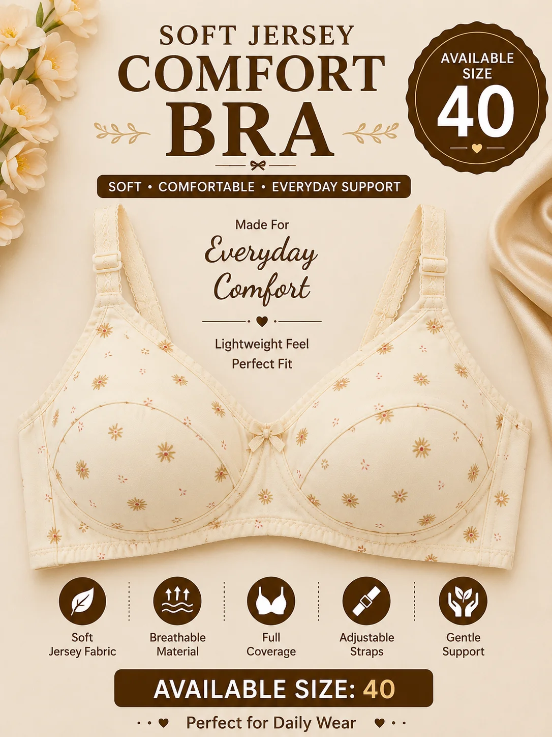 Premium Jersey Comfort Bra – Soft Support | Size 40