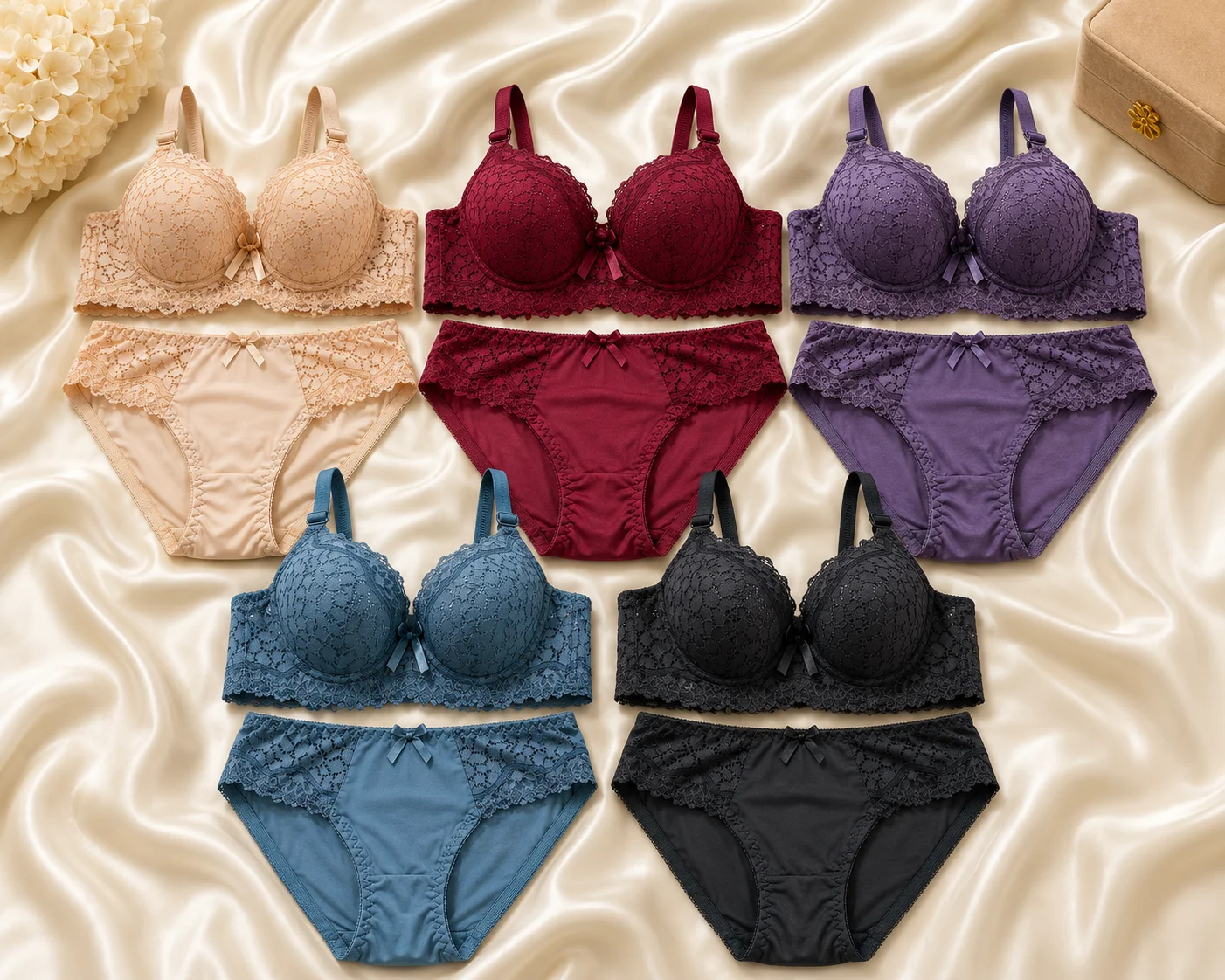 Luxury Lace Bra & Panty Set – Soft Padded Floral Lingerie | Premium Comfort | Sizes 36, 38, 40 & 42