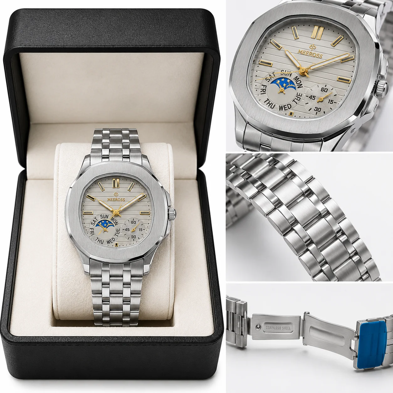 Luxury Stainless Steel Men's Analog Watch with Day