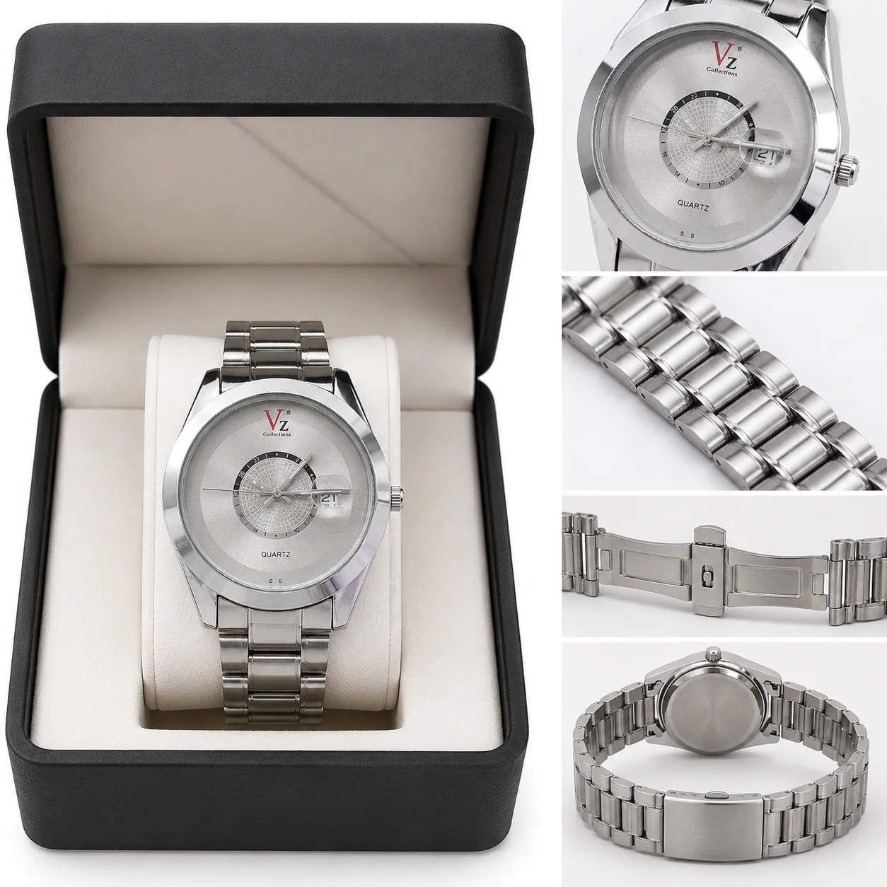 VZ Collections Silver Quartz Stainless Steel Men's Watch