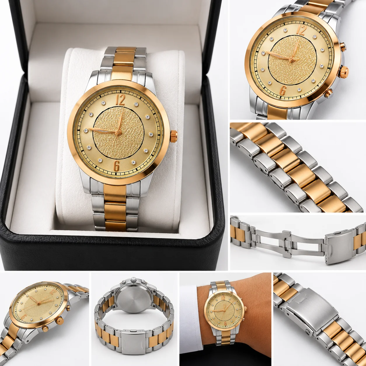 Luxury Two-Tone Gold & Silver Quartz Men's Wrist Watch