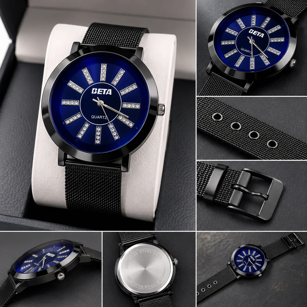 Luxury Blue Dial Men's Mesh Strap Quartz Watch