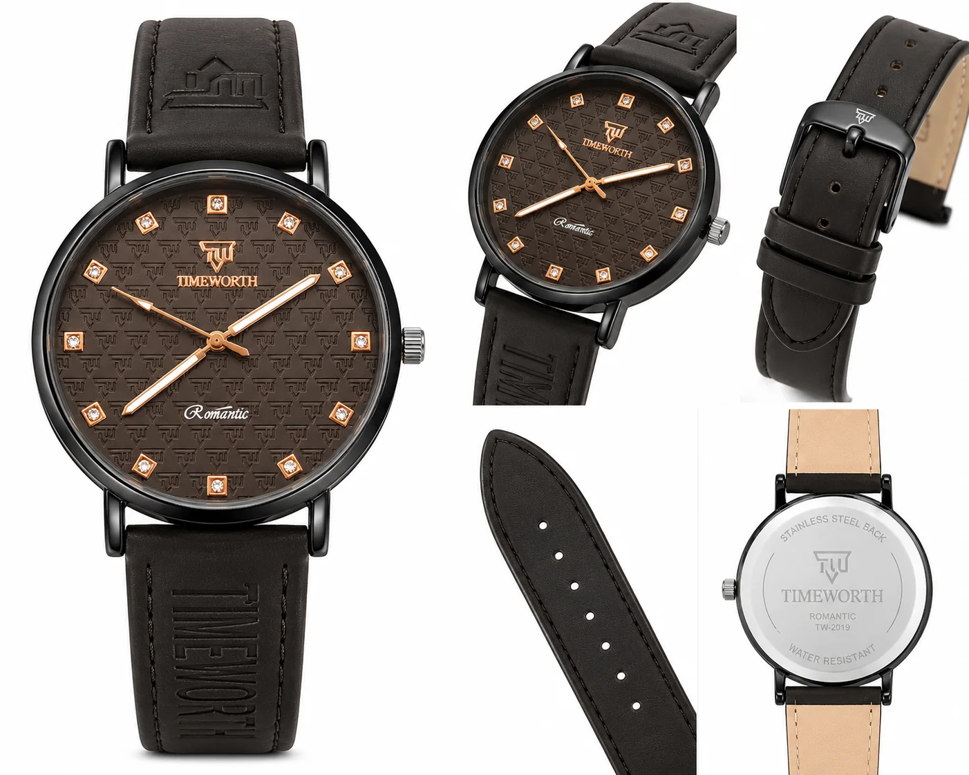 Timeworth Romantic Men's Black Leather Analog Wrist Watch – Premium Designer Dial