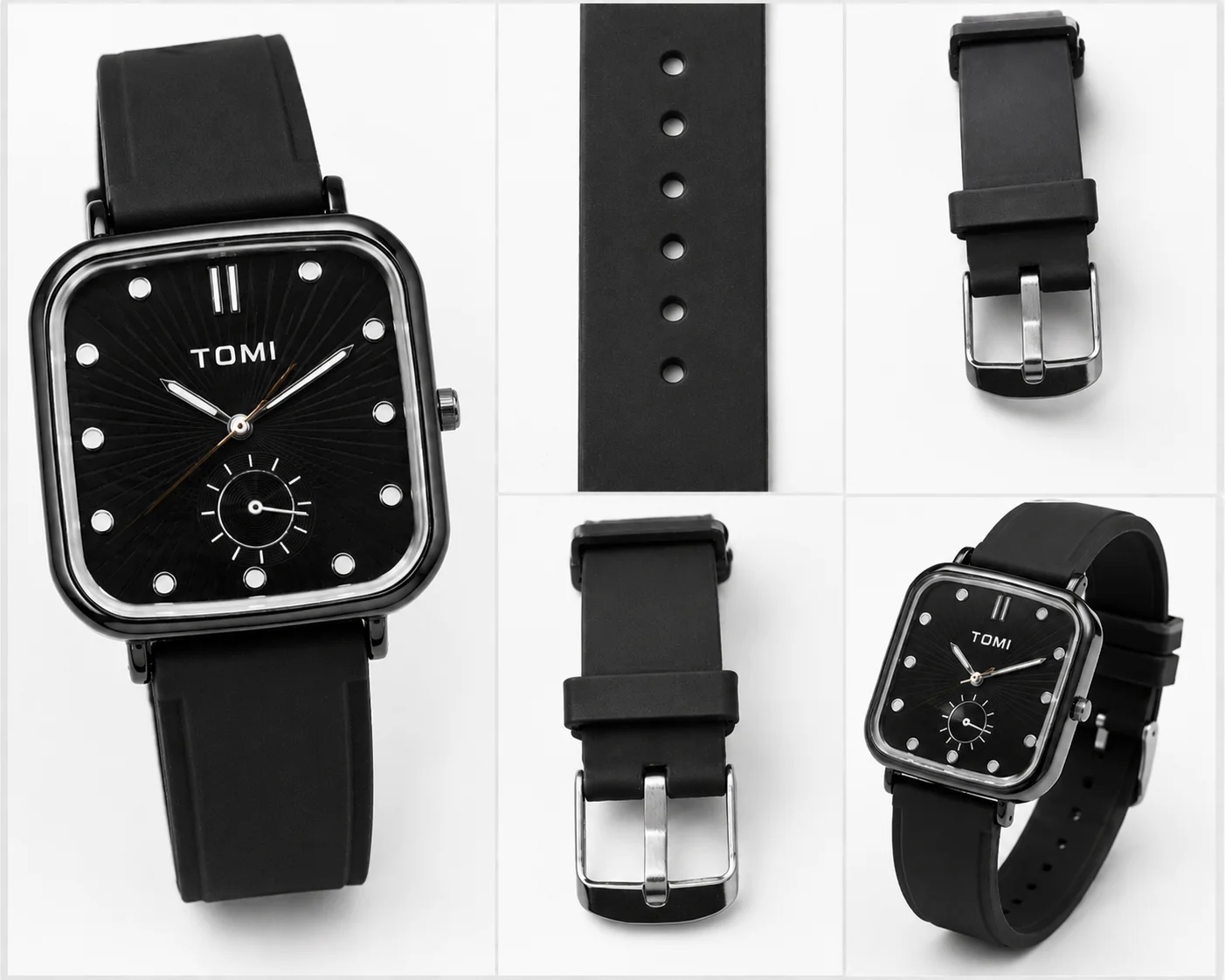 TOMI Men's Square Black Analog Watch