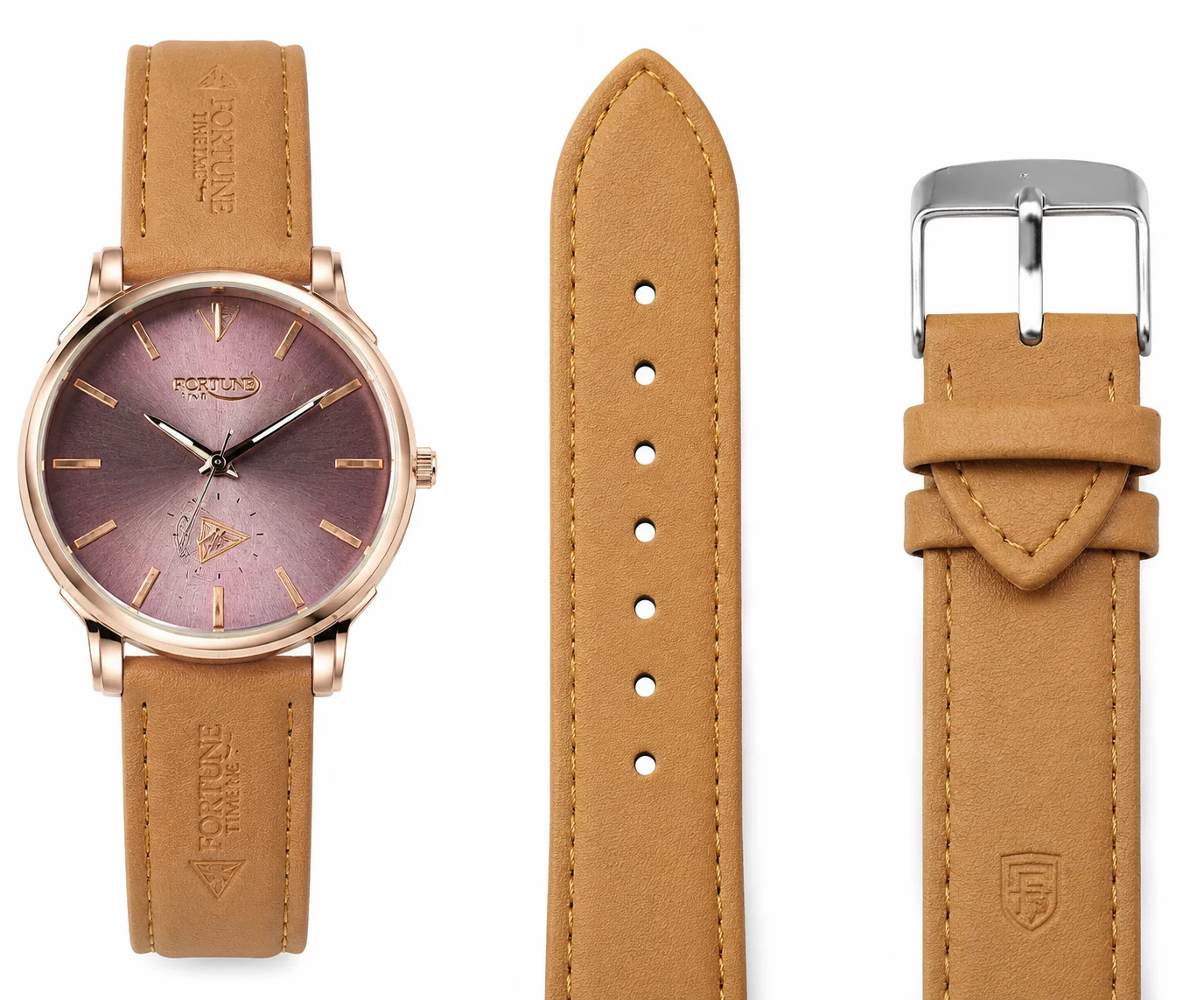 FORTUNE TIME Men's Analog Watch – Brown Leather Strap