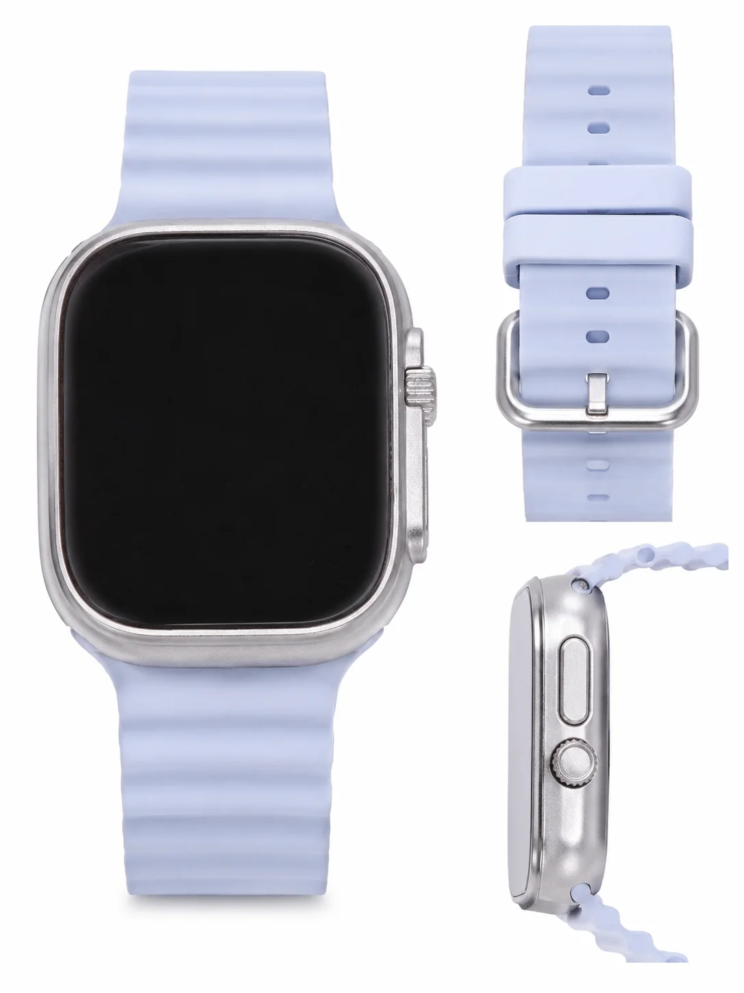 Smart Watch with Soft Blue Silicone Strap