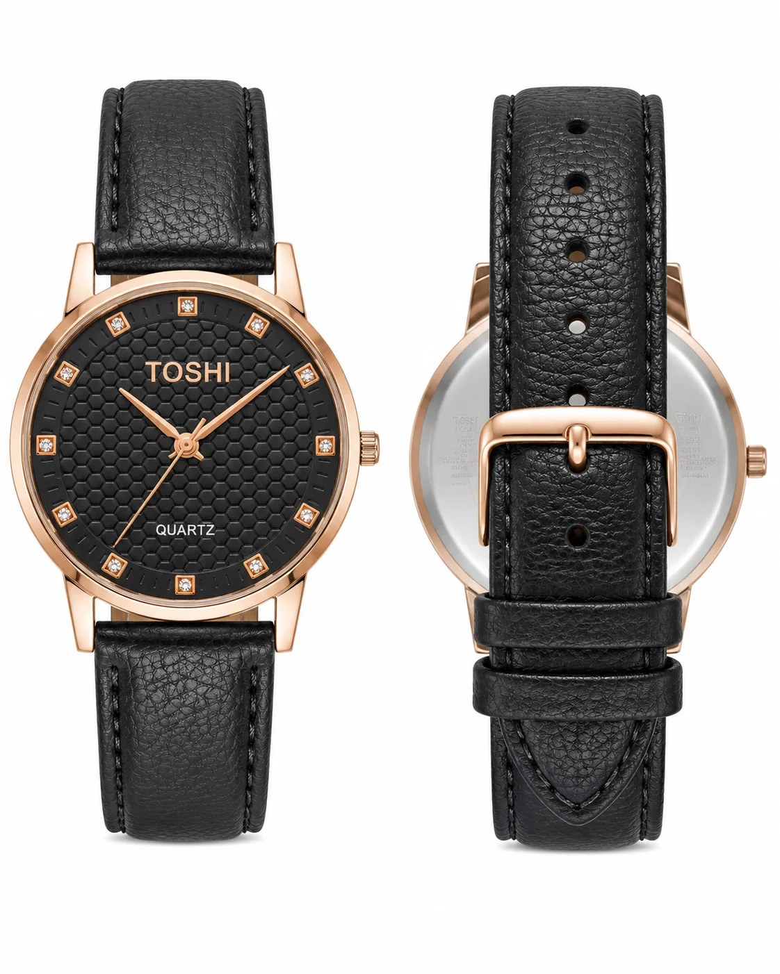 TOSHI Black Leather Quartz Analog Watch for Men