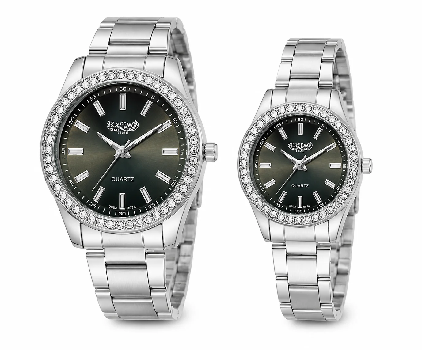 Luxury Couple Quartz Watch Set – Silver Stainless Steel Matching Watches for Men & Women