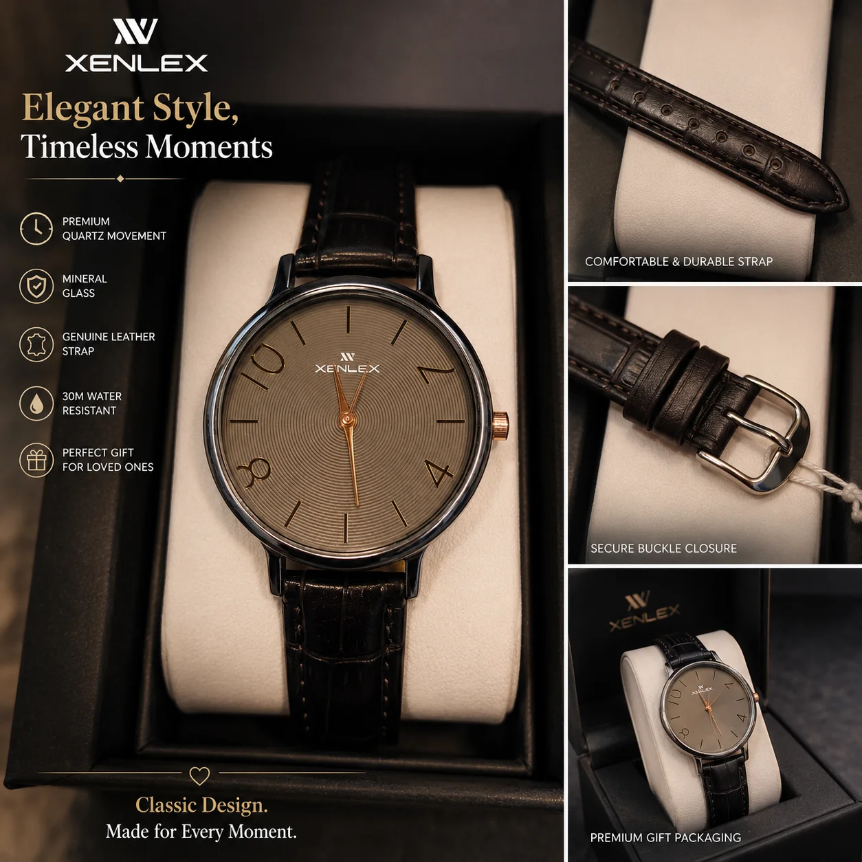 XENLEX WOMen Premium Leather Strap Analog