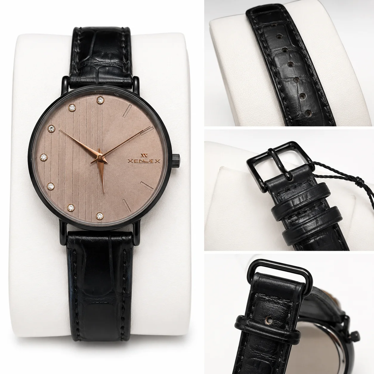 XENLEX Elegant Black Leather Strap Analog Watch for Men & Women