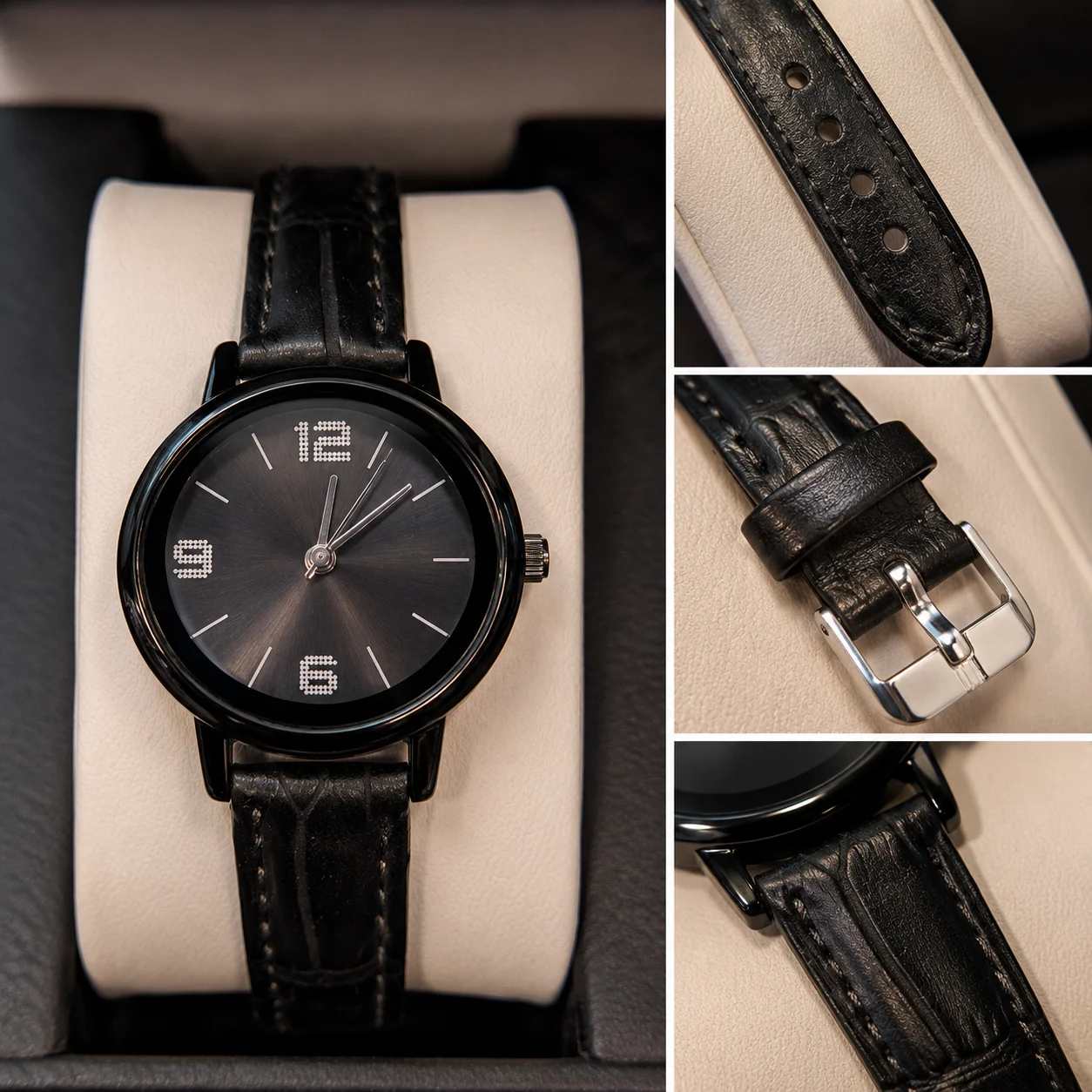 Elegant Black Minimalist Women's Wrist Watch
