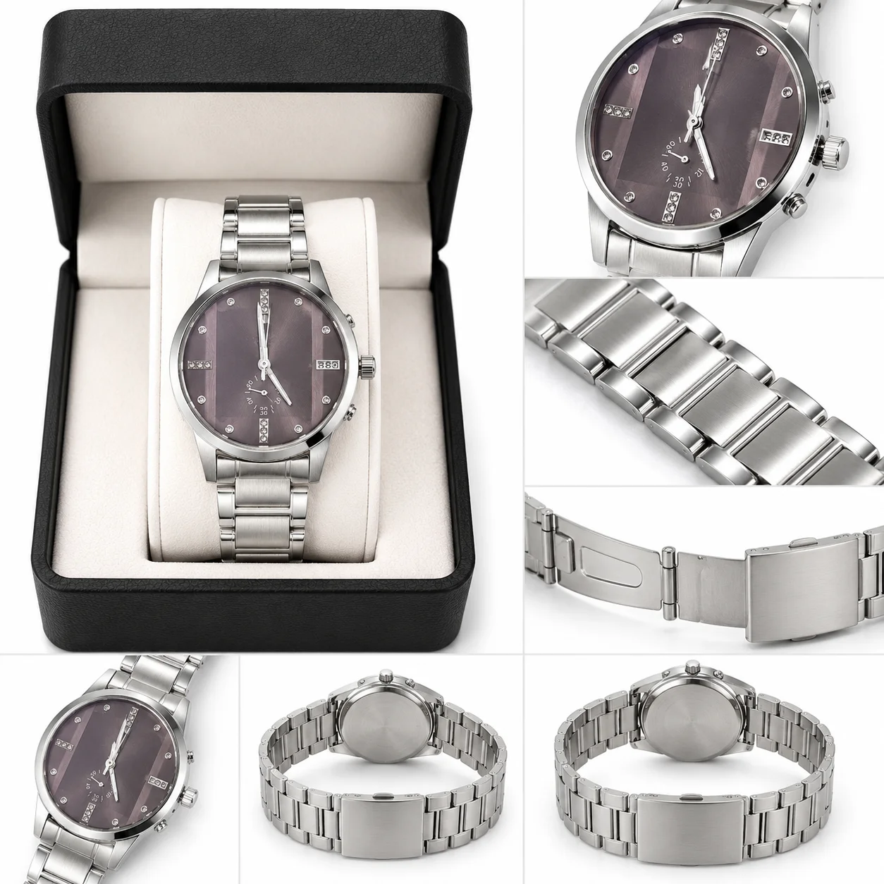 Luxury Silver Stainless Steel Analog Wrist Watch for Men