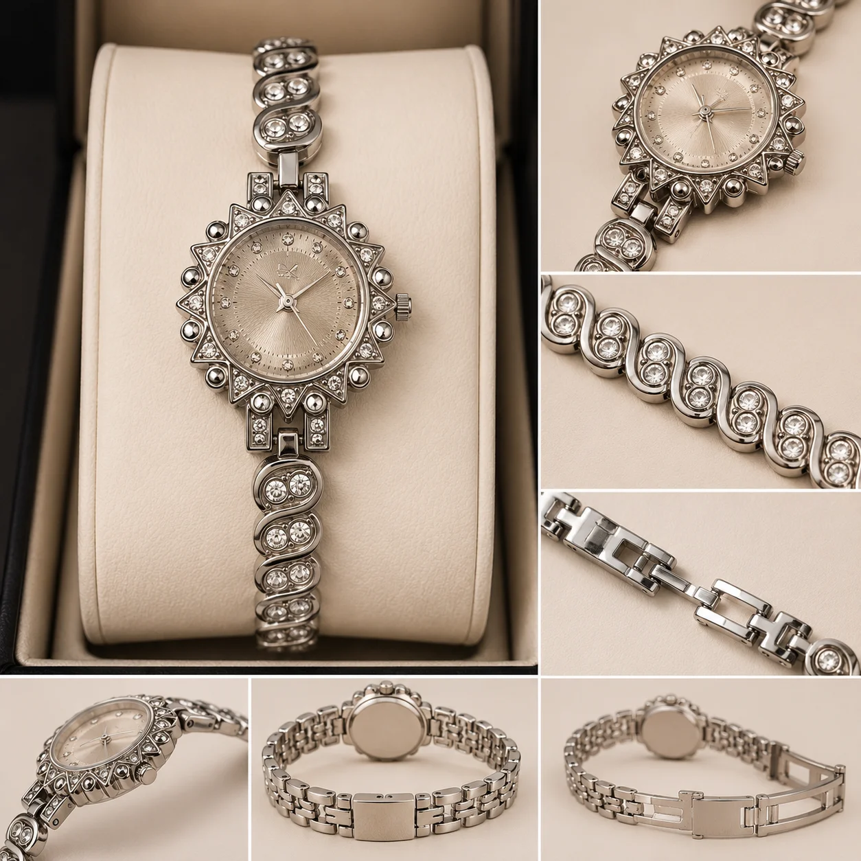 Luxury Silver Crystal Women's Bracelet Watch