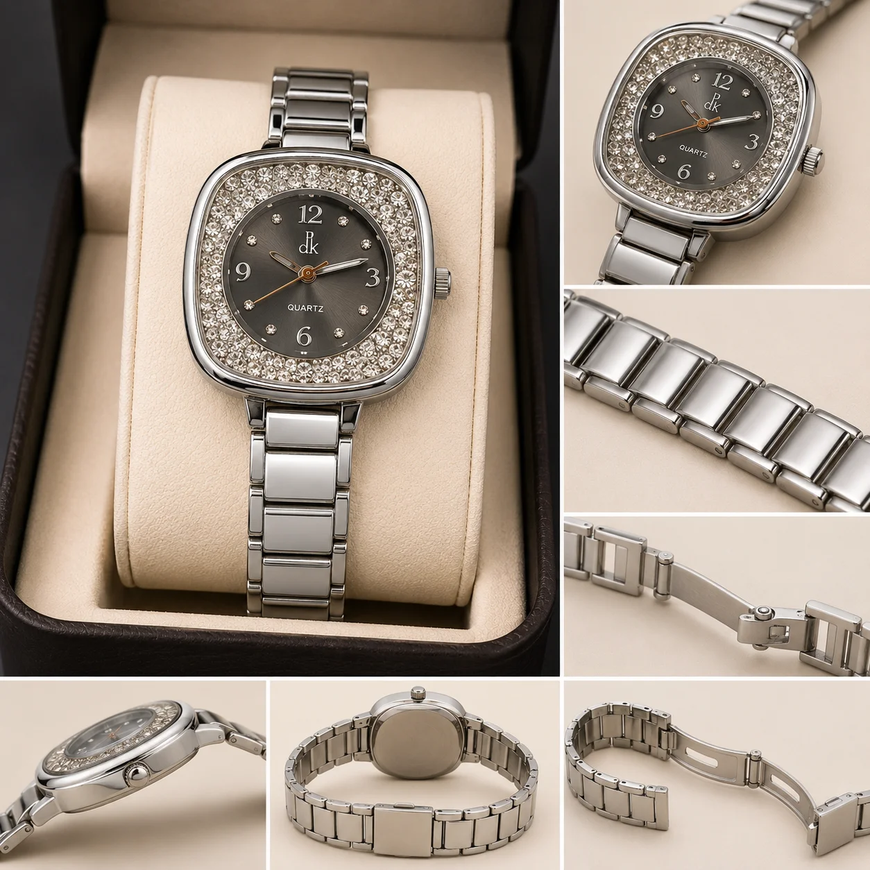 Luxury Silver Crystal Women's Quartz Wrist Watch