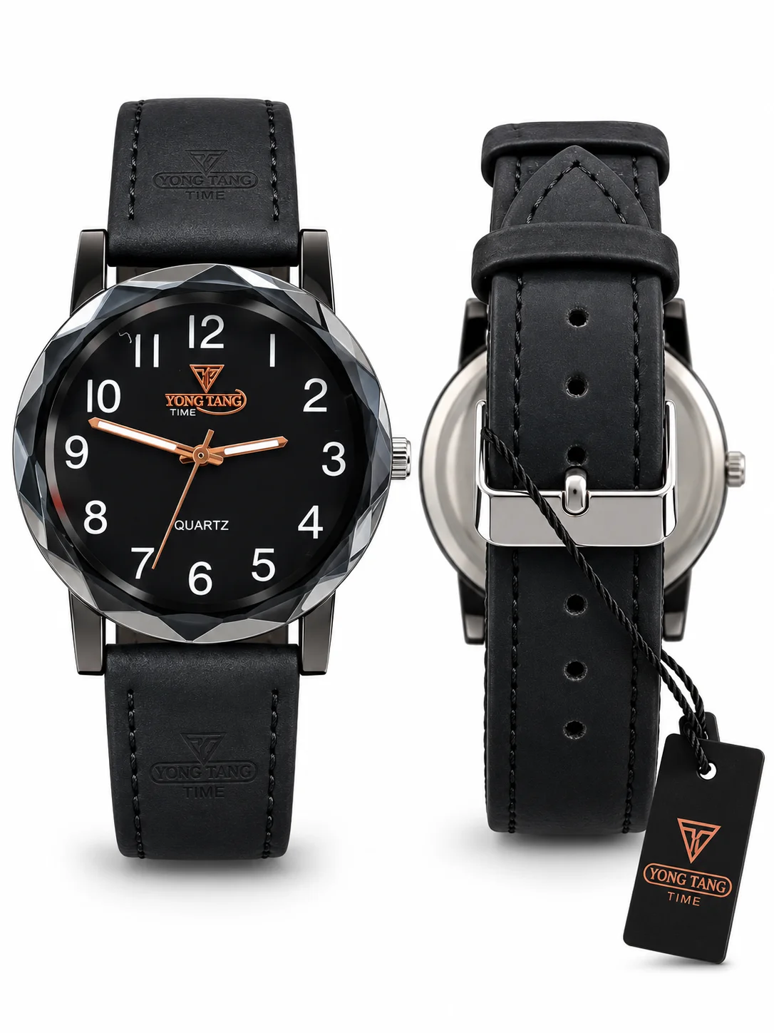 Yong Tang Quartz Men’s Black Leather Strap Wrist Watch