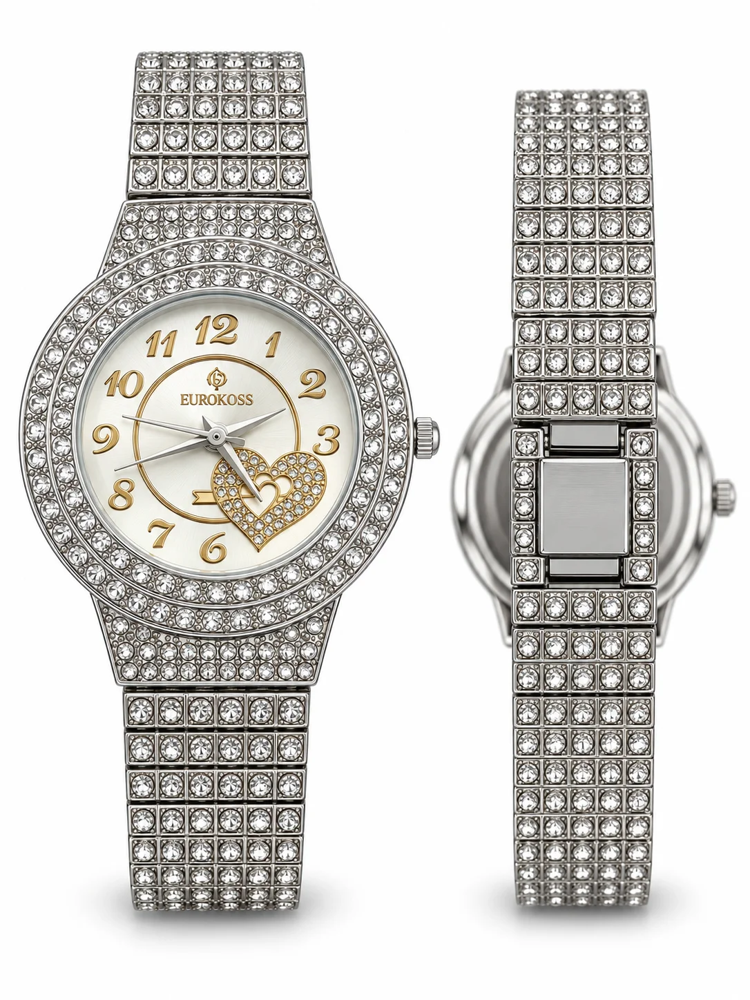 Eurokoss Luxury Crystal Heart Women’s Watch – Silver