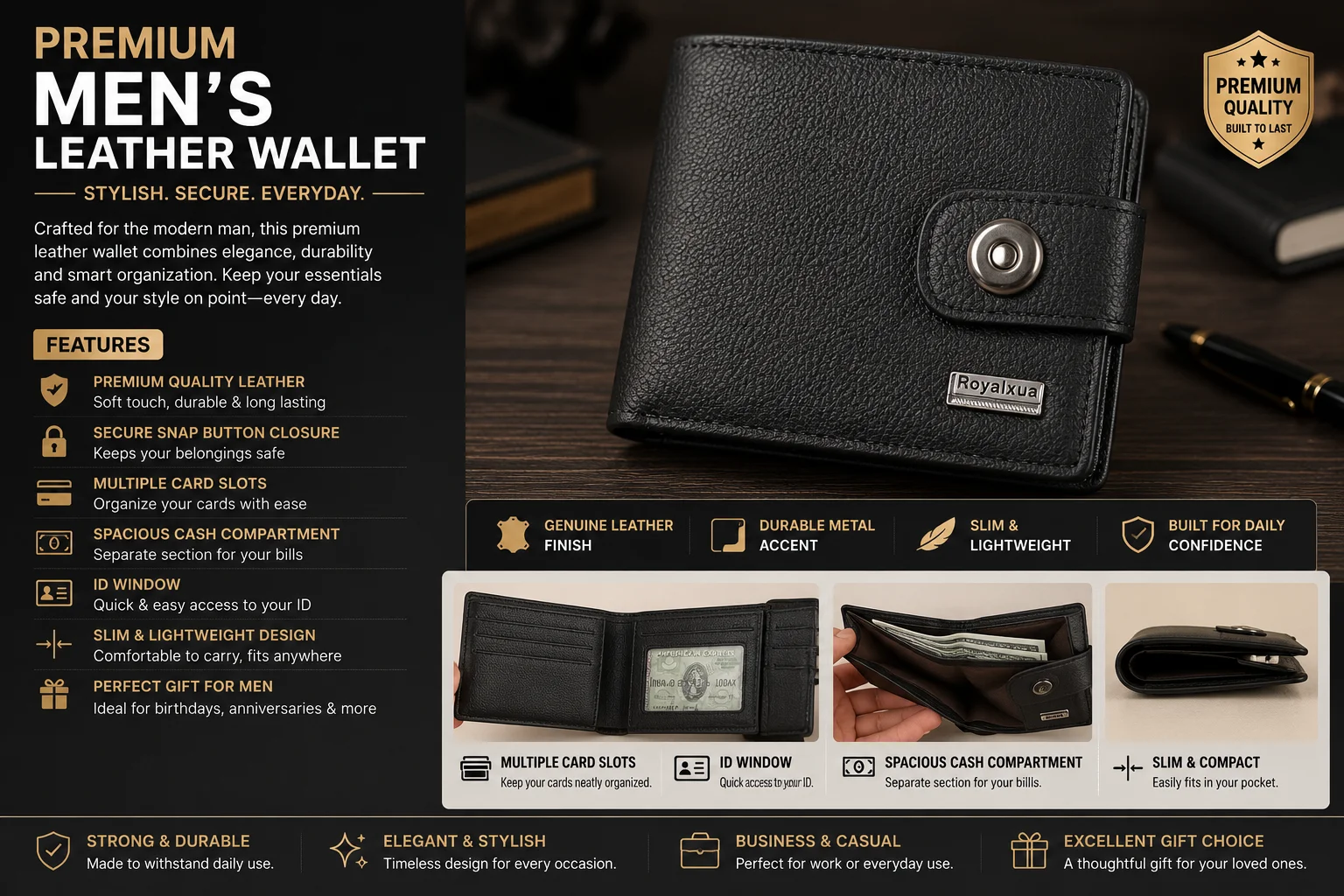 RoyalLux Premium Men's Wallet – Elegant, Secure & Compact