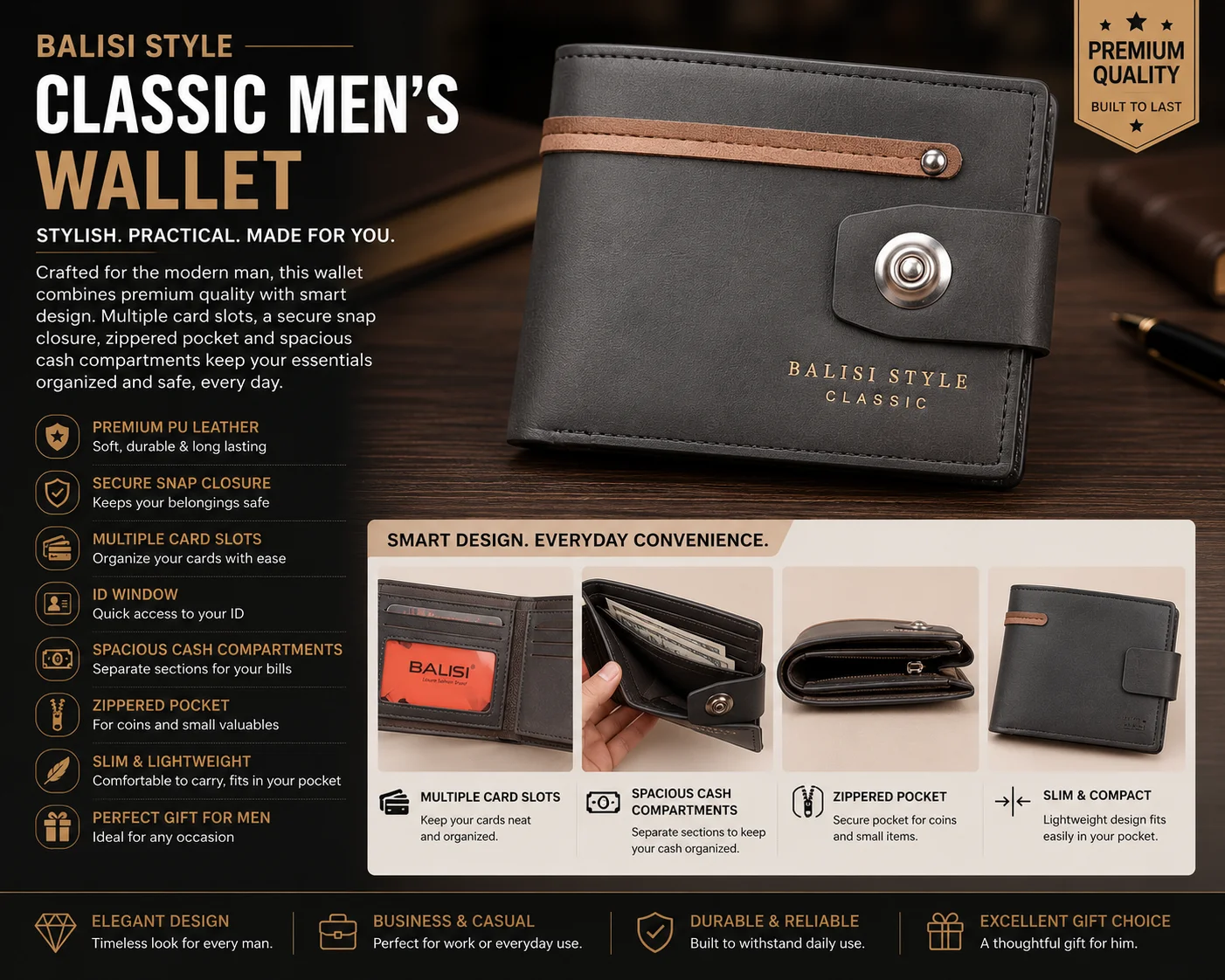 Balisi Style Classic Men's Wallet – Premium Black Edition