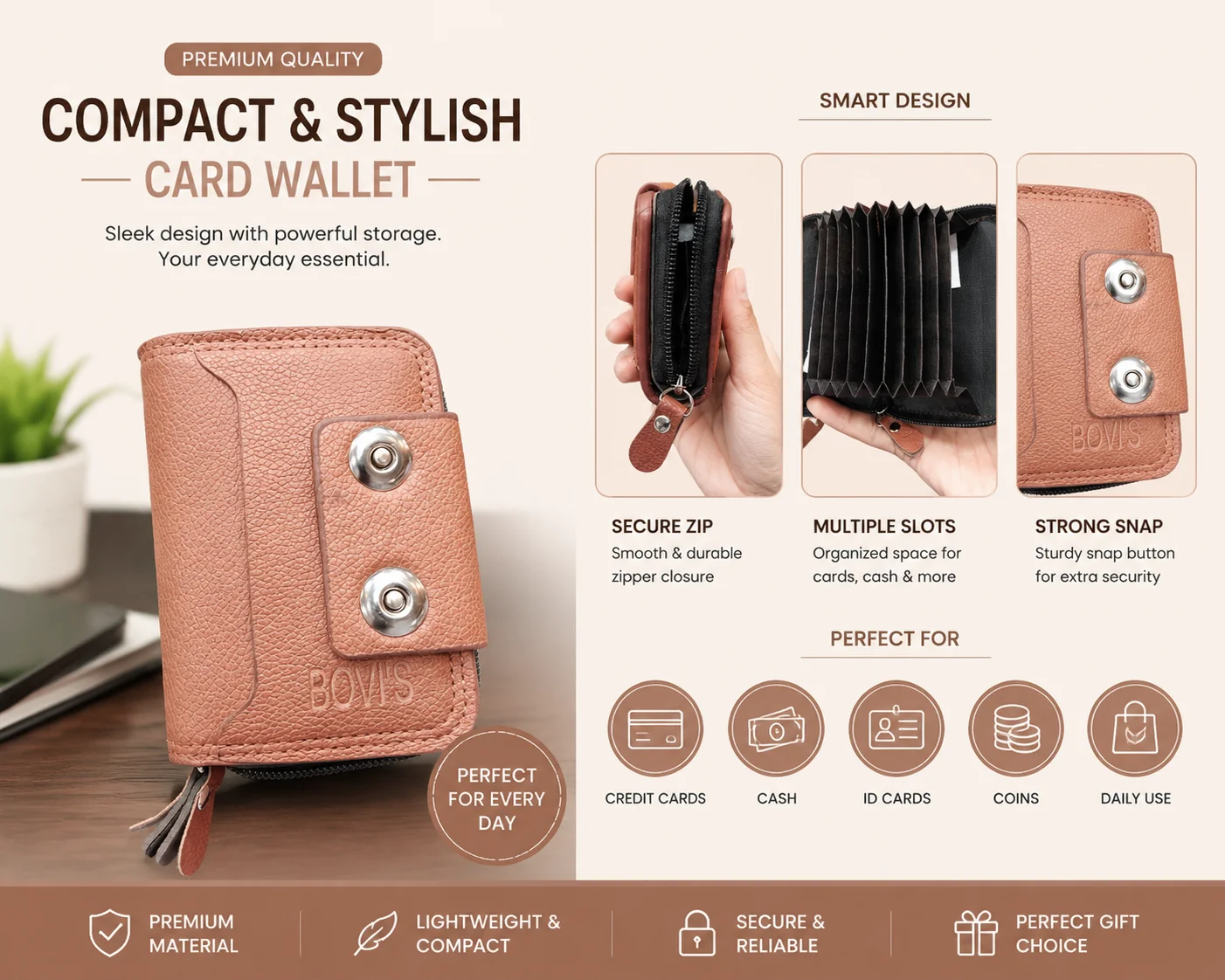 Compact Multi-Slot Card Holder Wallet – Premium Leather Zip Wallet