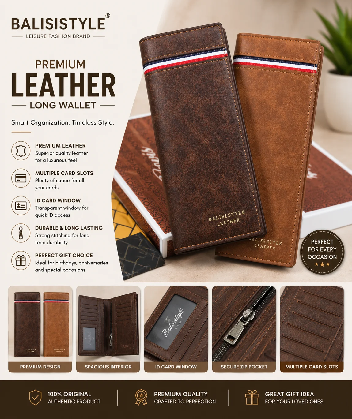 Balisistyle Premium Leather Long Wallet – Dual Color Edition