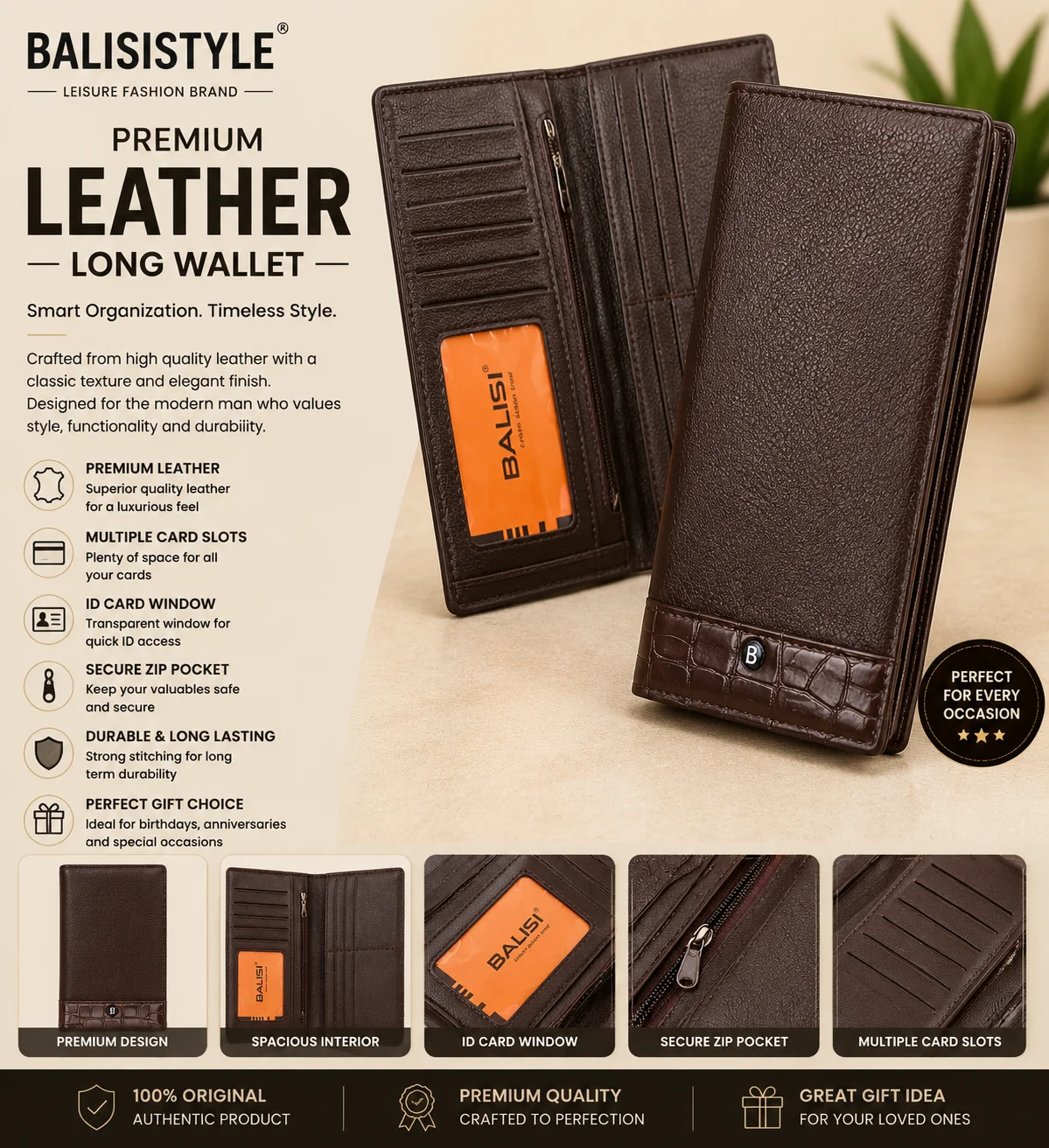Balisi Premium Leather Long Wallet – Crocodile Accent Executive Wallet