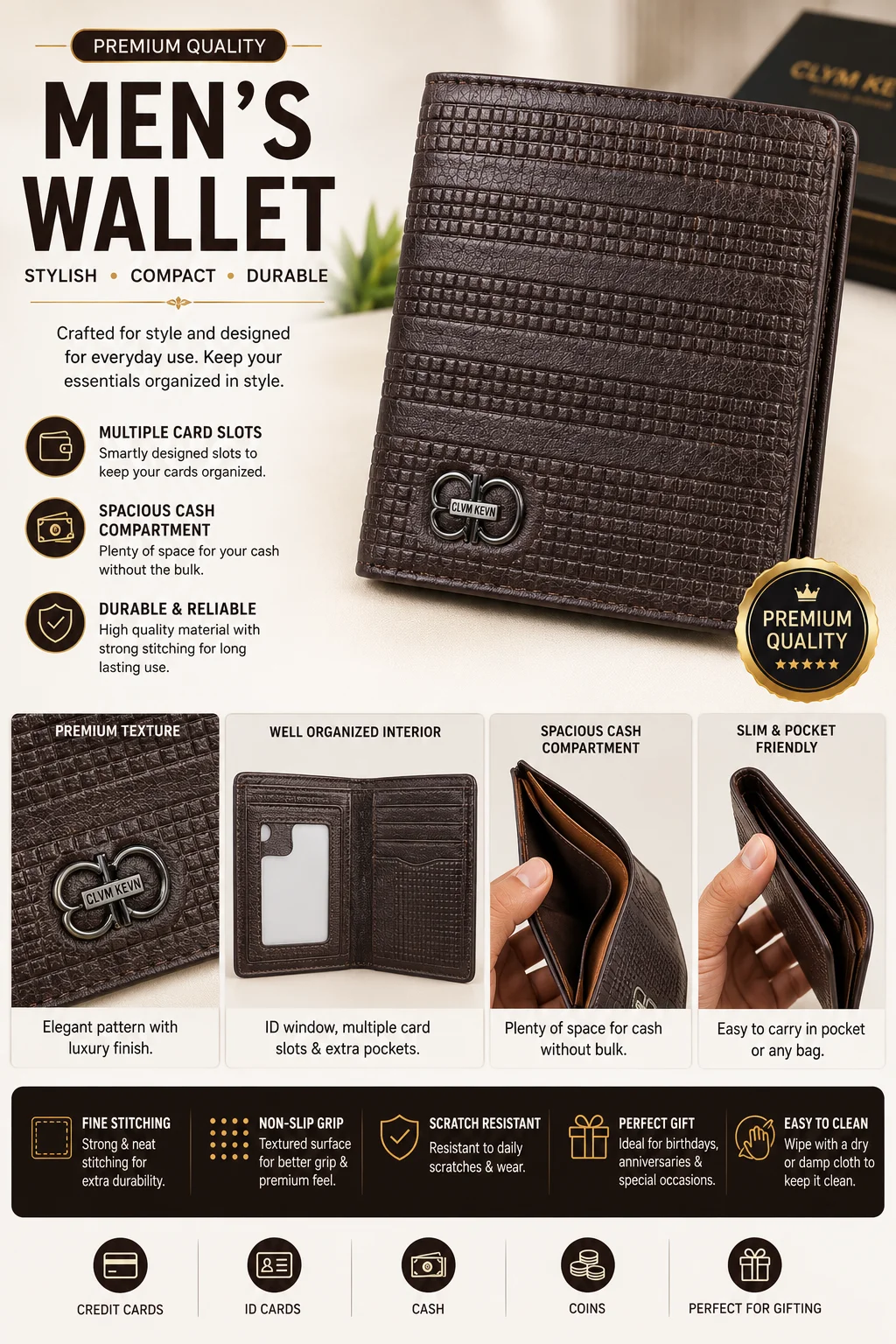 CLYM KEVN Premium Textured Men's Wallet