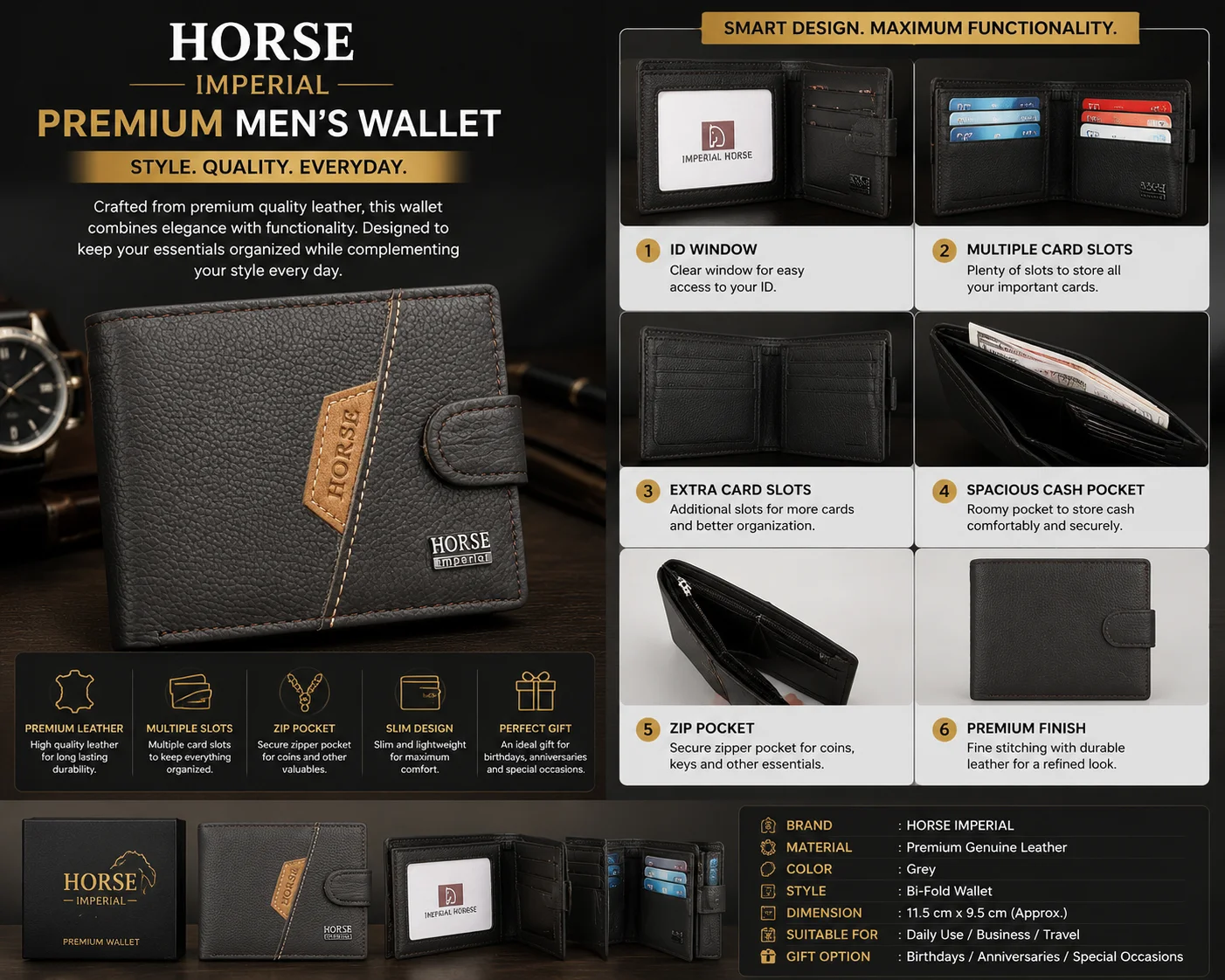 Horse Imperial Premium Leather Wallet for Men – Classic Bi-Fold Wallet