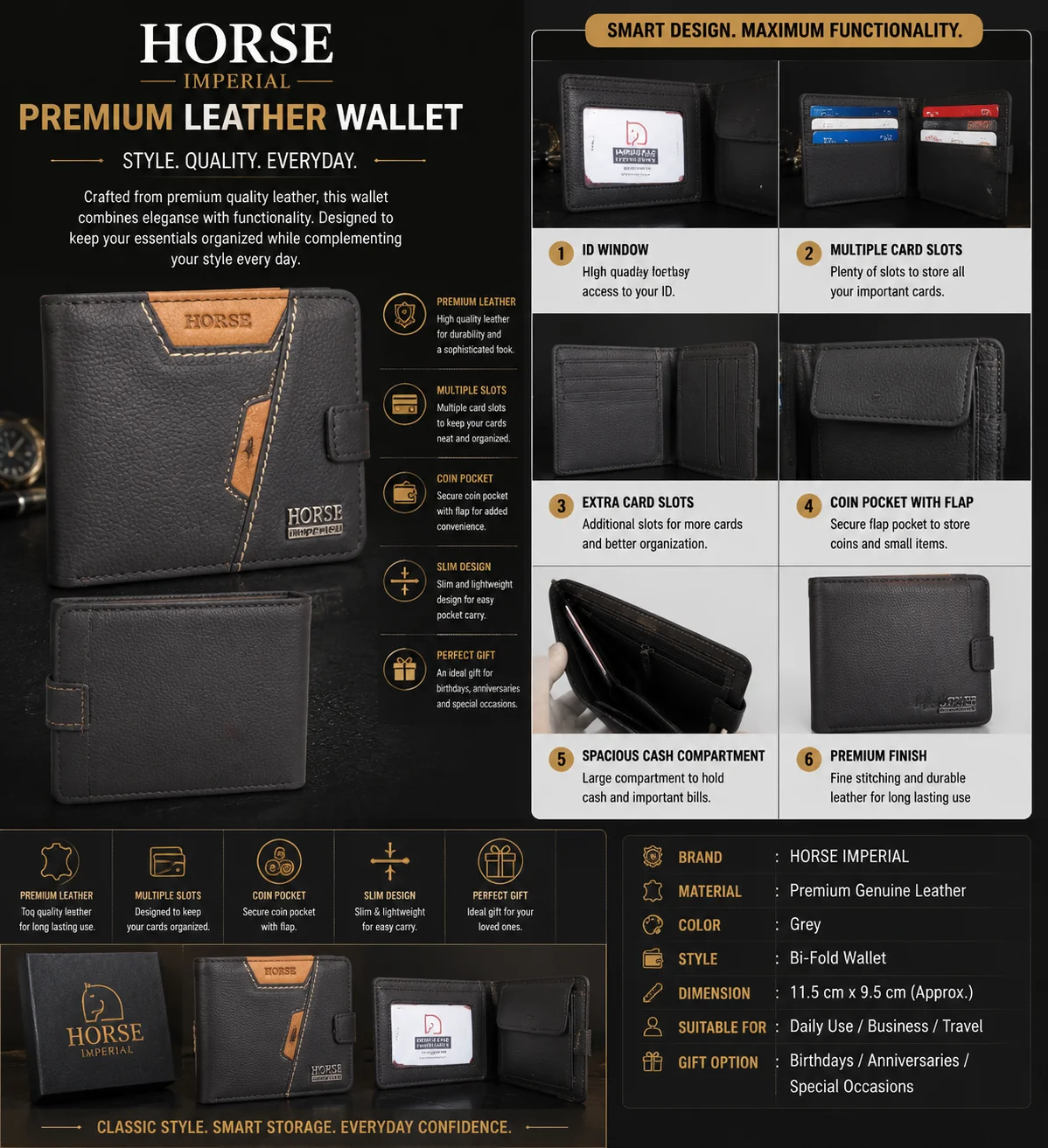 Horse Imperial Premium Zip Leather Wallet for Men – Secure Organizer Wallet
