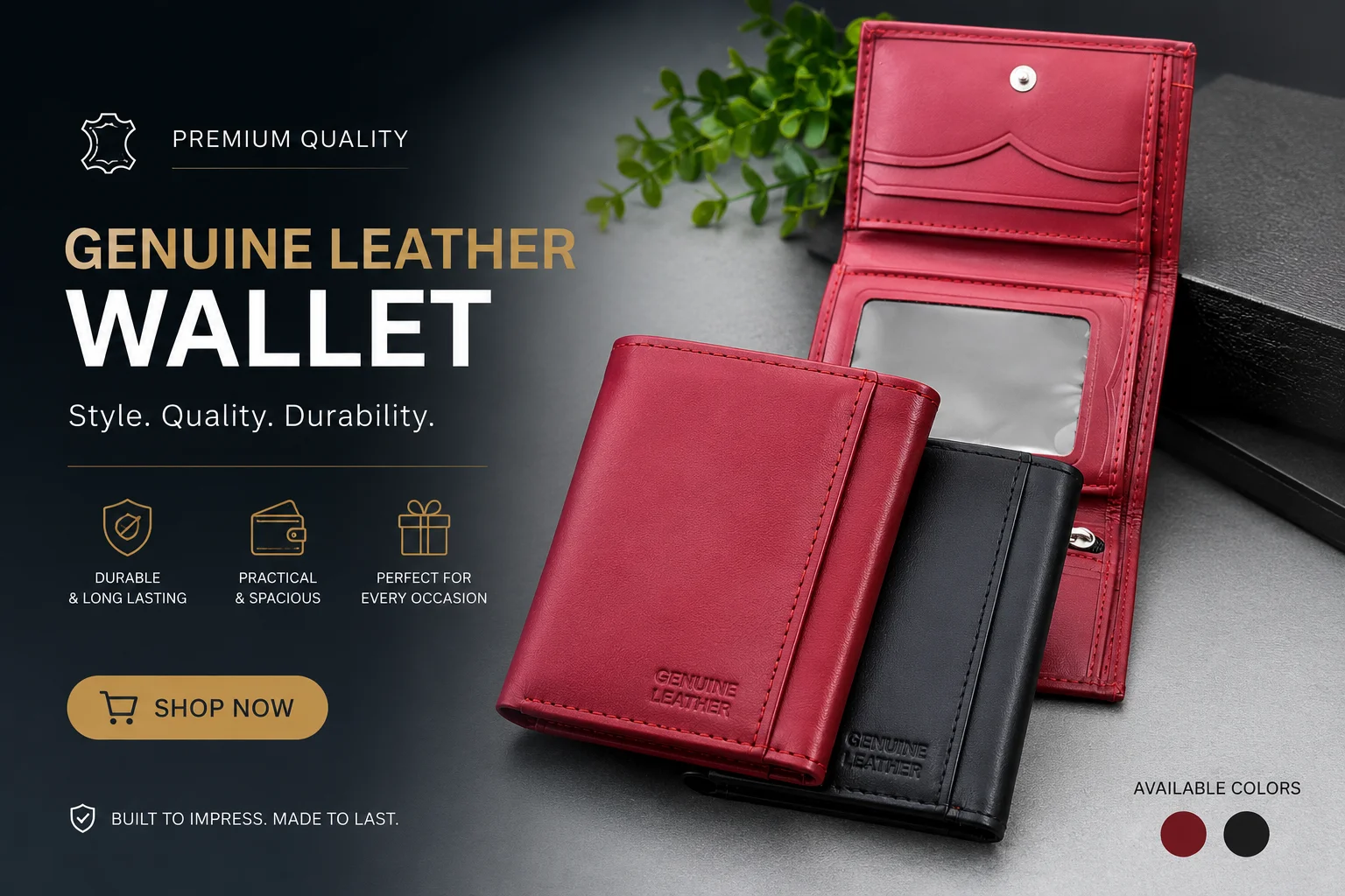 Genuine Leather Compact Wallet – Premium Men’s Bifold Wallet