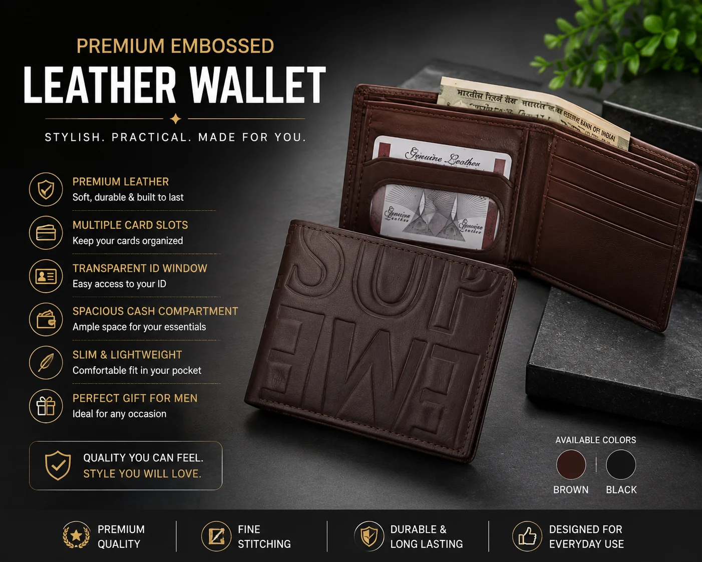 Premium Embossed Leather Wallet – Stylish Men's Bifold Wallet