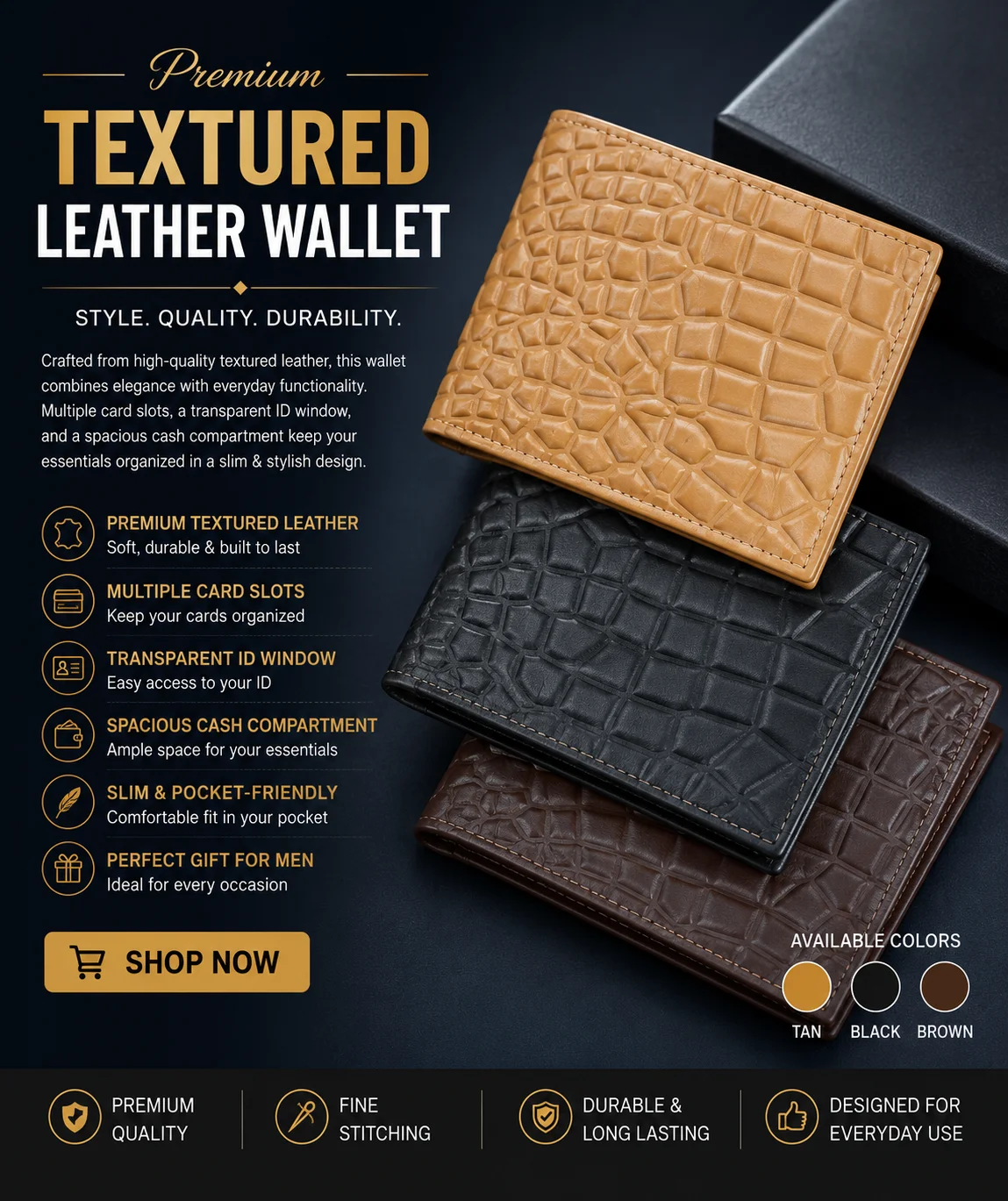 Luxury Geometric Textured Wallet – Premium Men's Bifold Wallet
