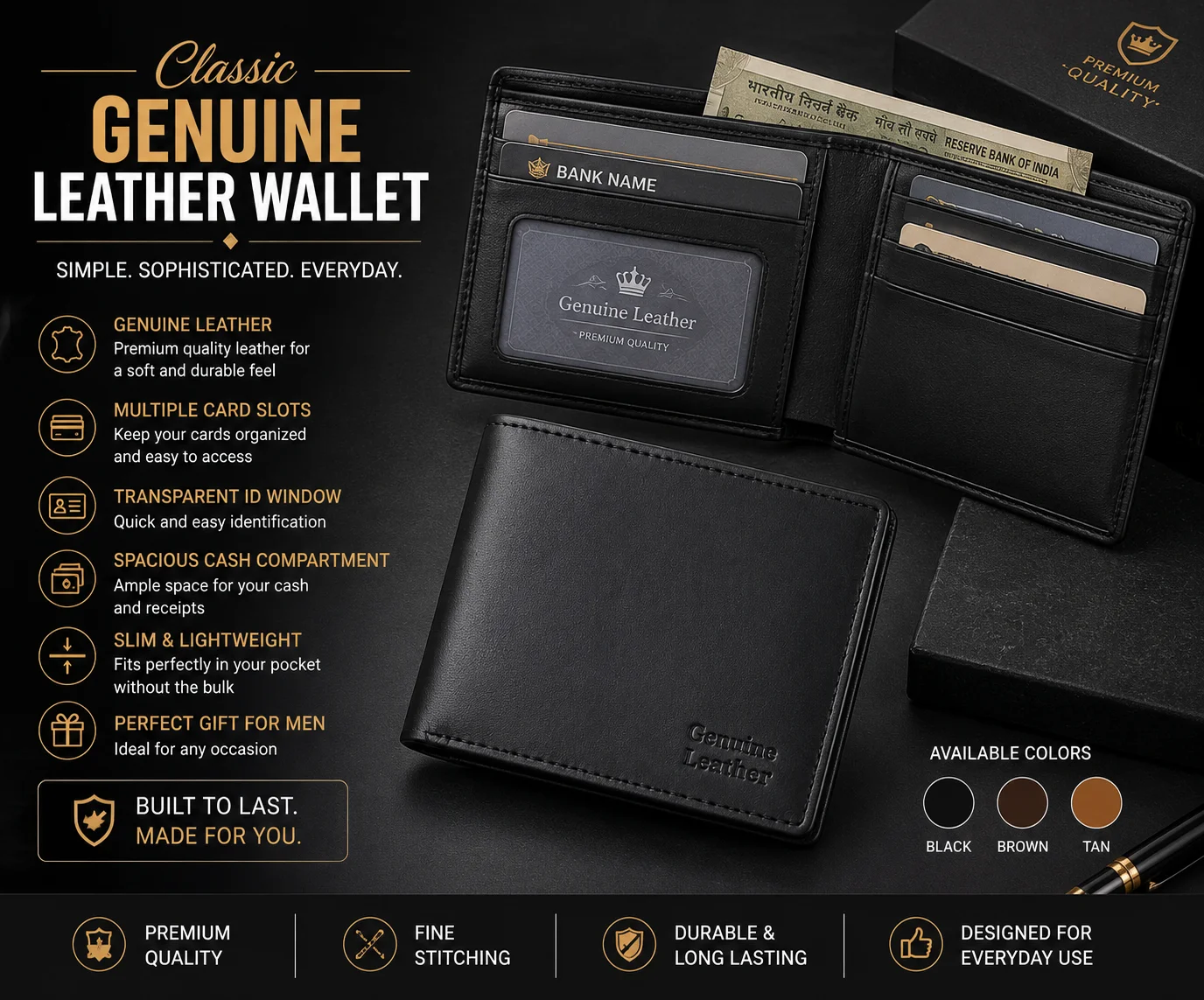 Classic Genuine Leather Wallet – Slim Men's Bifold Wallet